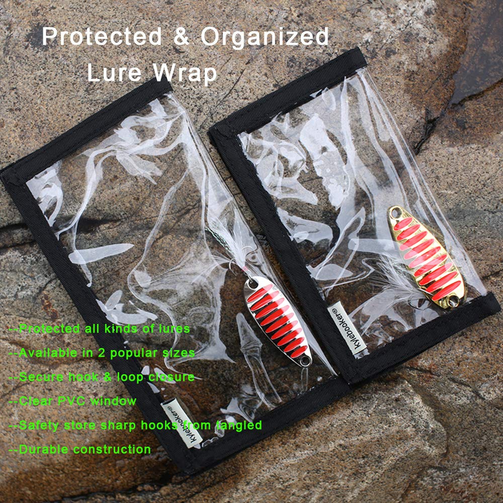 Kylebooker 4 Packs Fishing Lure Wraps Clear PVC Protective Covers (4 Pack, Medium (5.67“x 3.38”),Black)