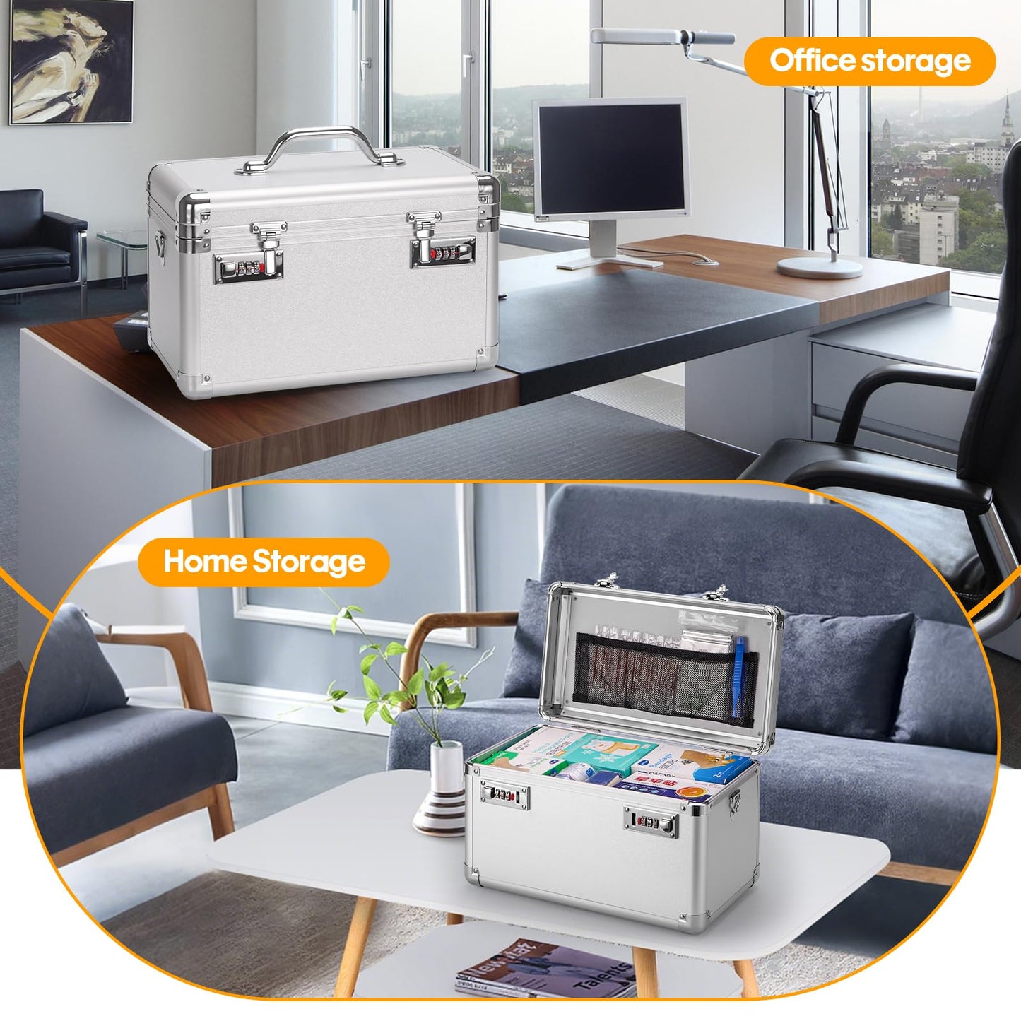 Vilcjson Combination Lock Box - 10.2x6.7x6.9 Inch - Security Lock Boxes for Medicine, Locking Storage Box for Personal Items Passports and Documents, Lockable Lockbox for Office Business, Silver