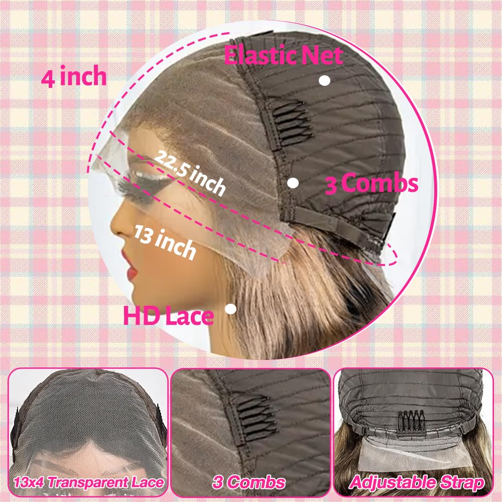 MUGOHK Highlight Lace Front Wig Human Hair 10 Inch Balayage Body Wave Bob 13x4 HD Lace Closure Wigs Pre Plucked with Baby Hair #1b27 Short Black and Blonde Ombre Human Hair Wig 150 Density for Women