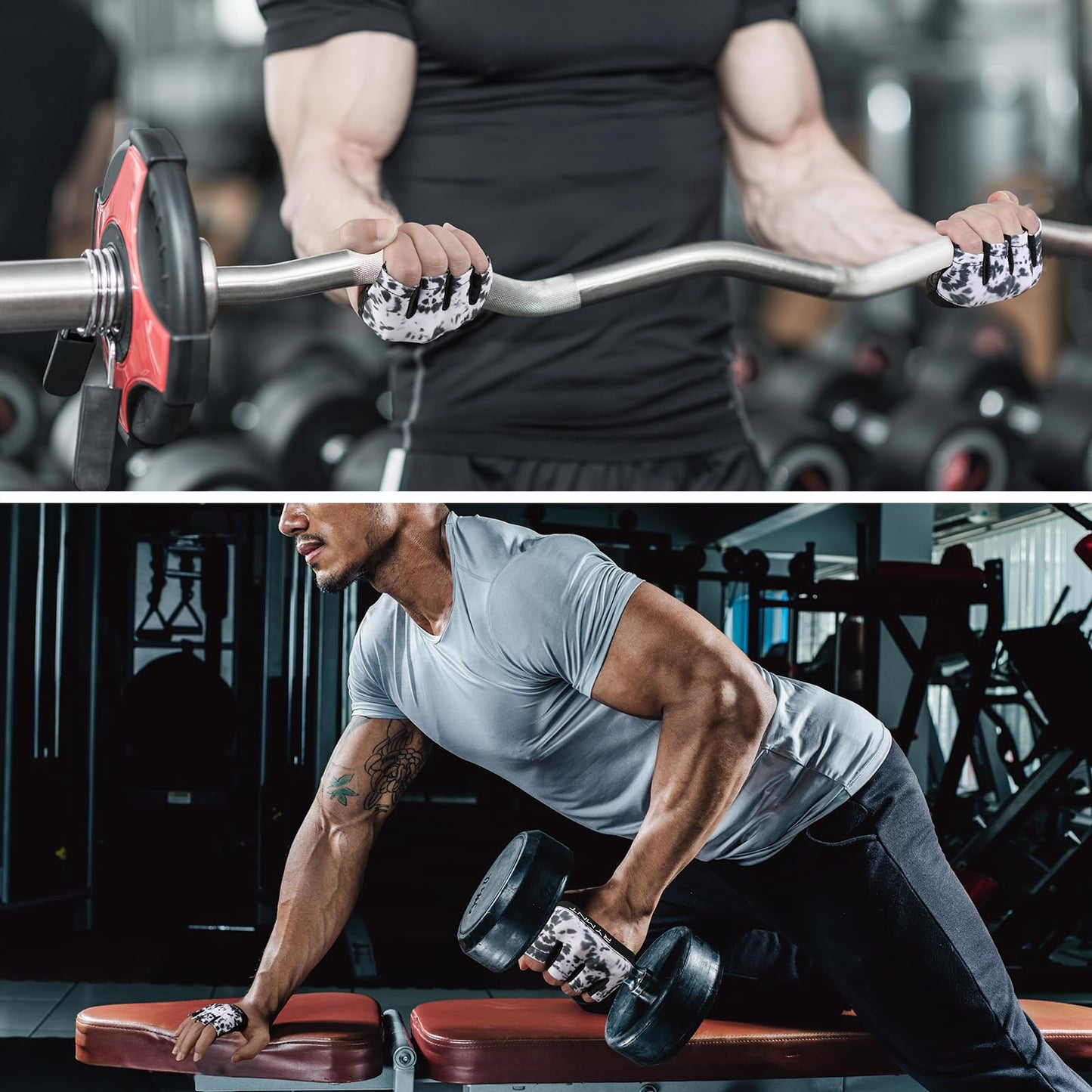 RYMNT Minimal Workout Gloves,Short Micro Weight Lifting Gloves Grip Pads with Full Palm Protection & Extra Grip for Men Women Weightlifting,Gym,Cross Training,Powerlifting,WODs.Tie Dye White.Small