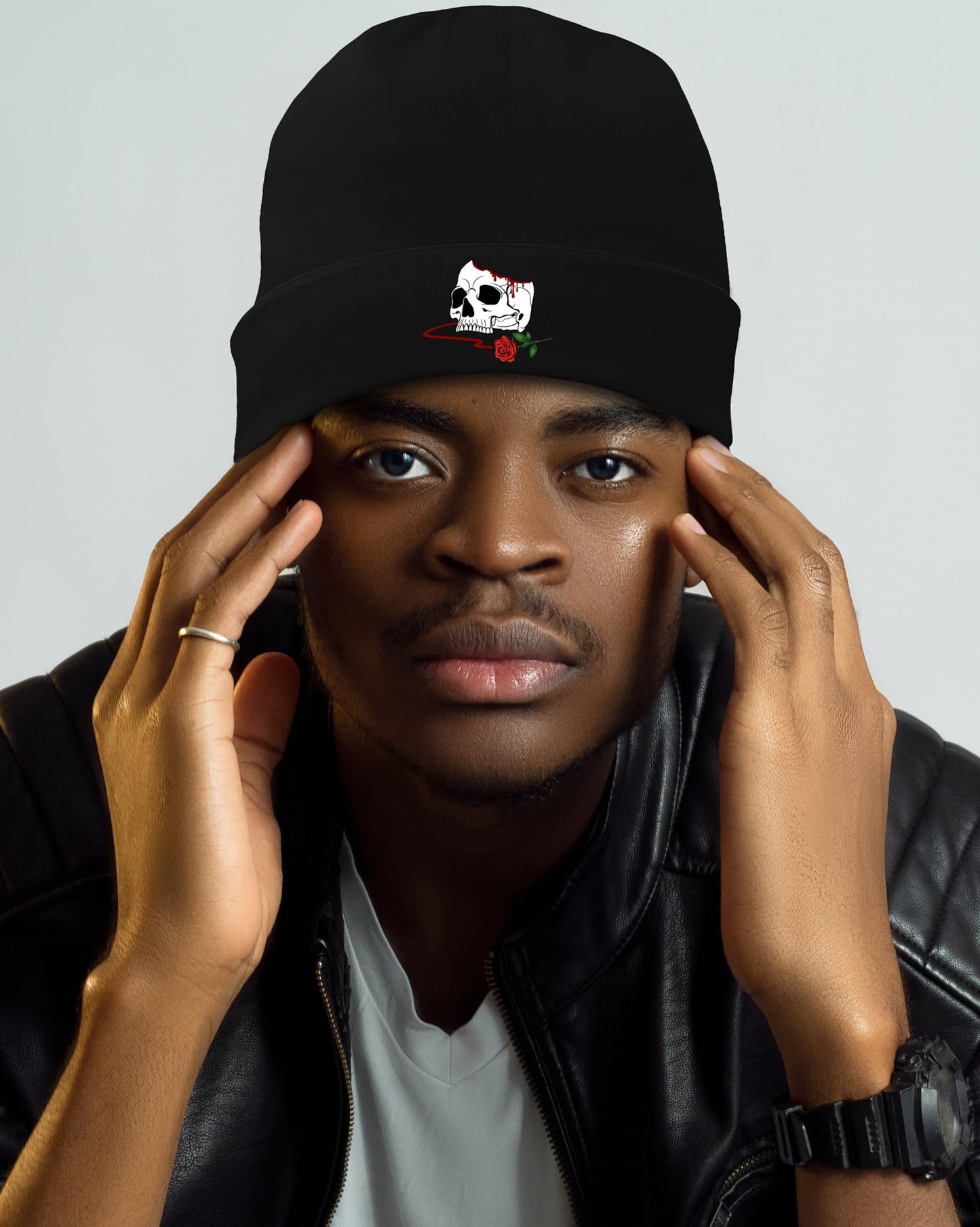 Tijeyi Horror Skull Rose Hat Fashion Reaper Grim Beanies for Men Cool Men's Horror Beanie Caps Halloween Hat for Women Guys Teens Boys Graphic Warm Winter Hat