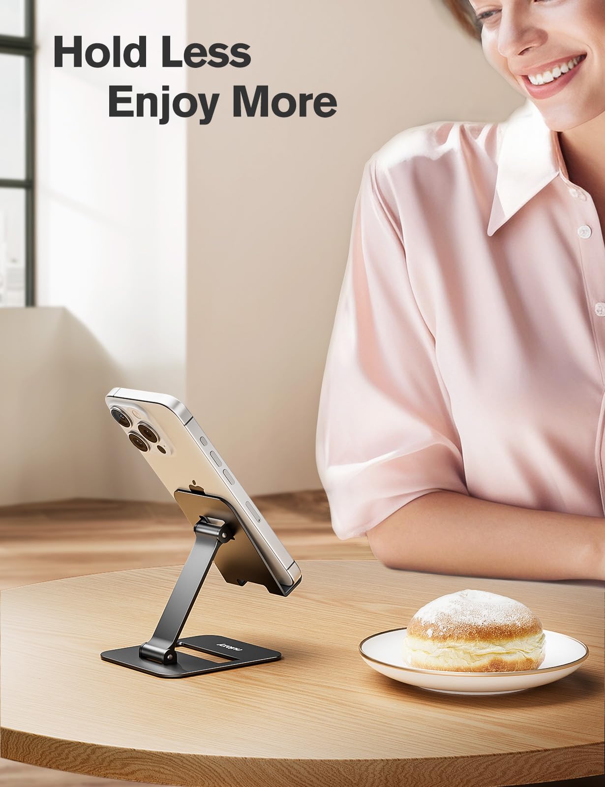 Nulaxy 2 Pack Dual Folding Cell Phone Stand, Fully Adjustable Phone Holder for Desk, Compatible with iPhone 16 15 14 13 12 11, Nintendo Switch, All Phones, Black & Rose Gold