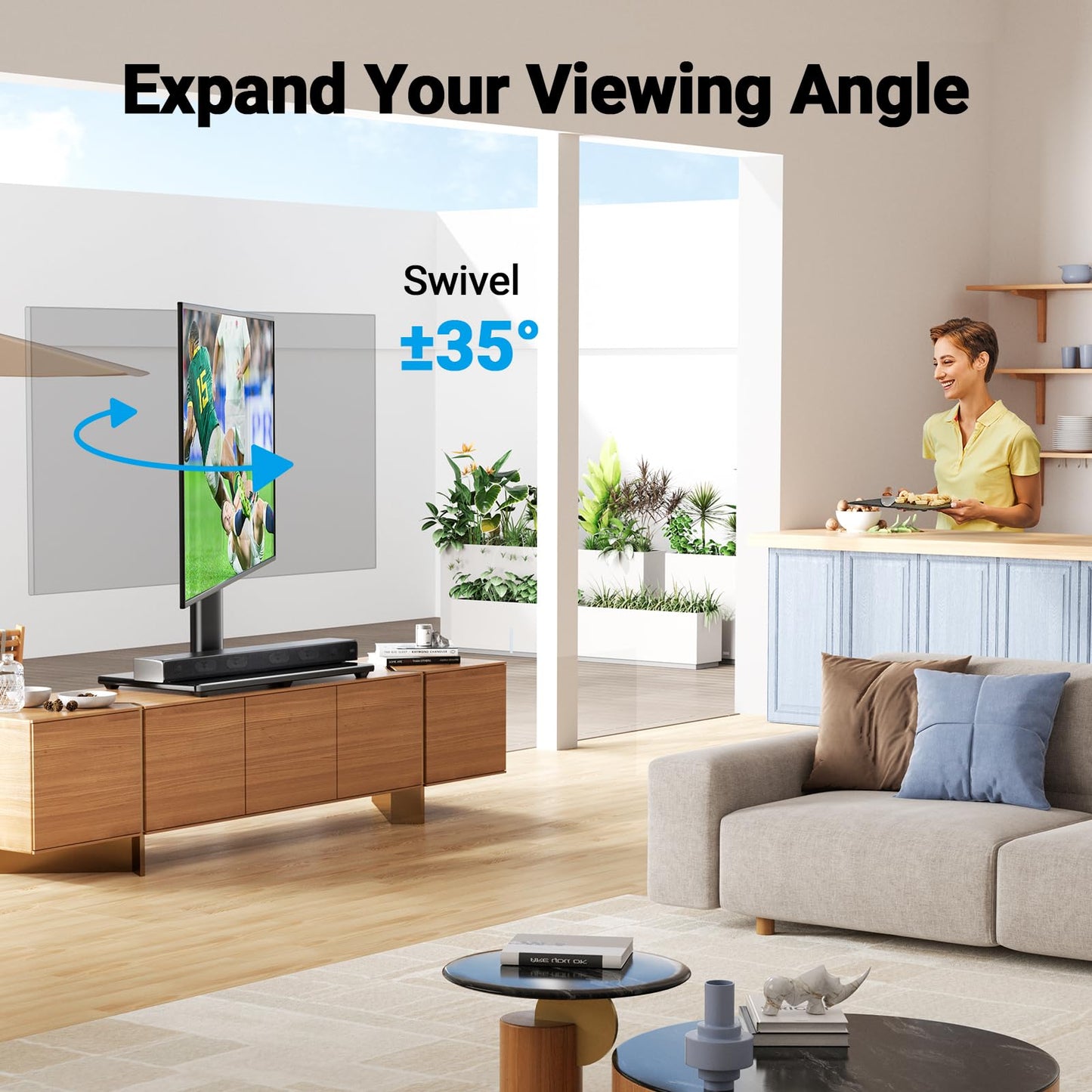 PERLESMITH Swivel Universal TV Stand Mount for 32-82 Inch LCD OLED Flat/Curved Screen TVs up to 99lbs-Height Adjustable Table Top TV Stand/Base with Tempered Glass Base&Wire Management,VESA 600x400mm