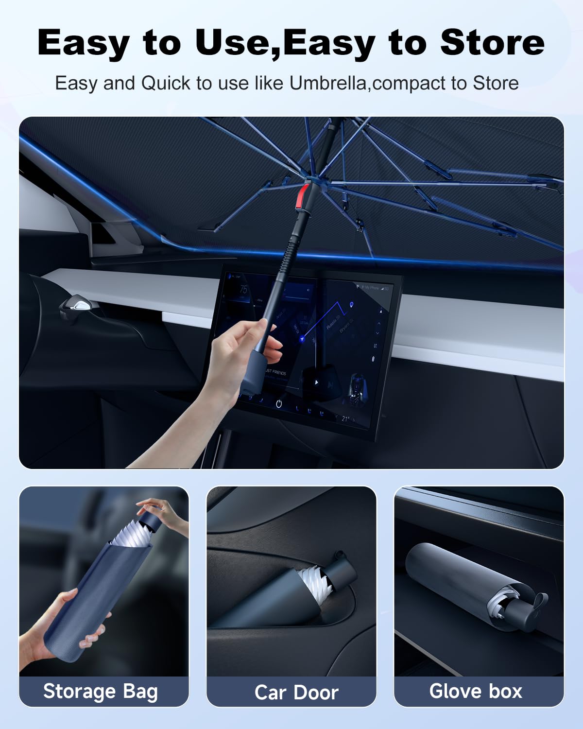 [2025 Upgrade] Doogoocoo Windshield Sun Shade [Ice-Crystal Cooling & 100% UV Block]-UPF50+ Heat Shield | Keep Car Cooler & Protect Interior, Foldable Car Sunshade with Reflective Coating (57"x32")
