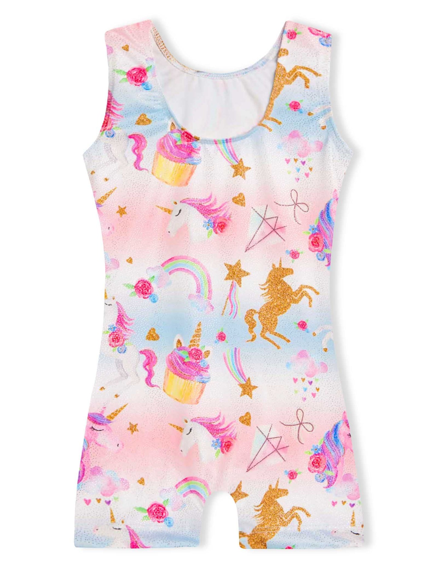 Domusgo Girls Gymnastics Leotards Size 6-7 Years Old Sparkle Rainbow Unicorn One Piece Biketard