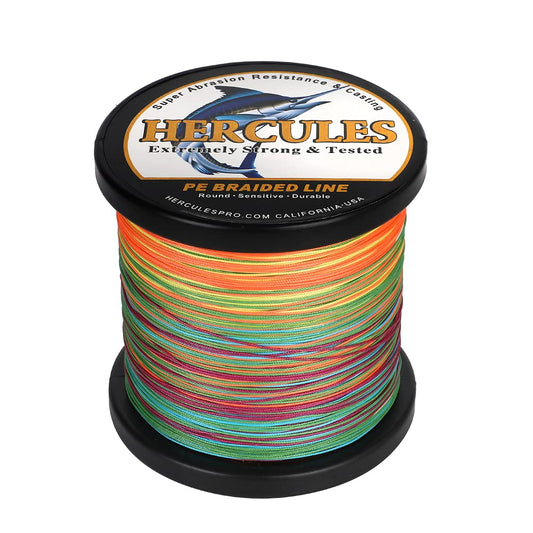 HERCULES Braided Fishing Line 12 Strands, 100-2000m 109-2196 Yards Braid Fish Line, 10lbs-420lbs Test PE Lines for Saltwater Freshwater - Multicolor, 10lbs, 100m