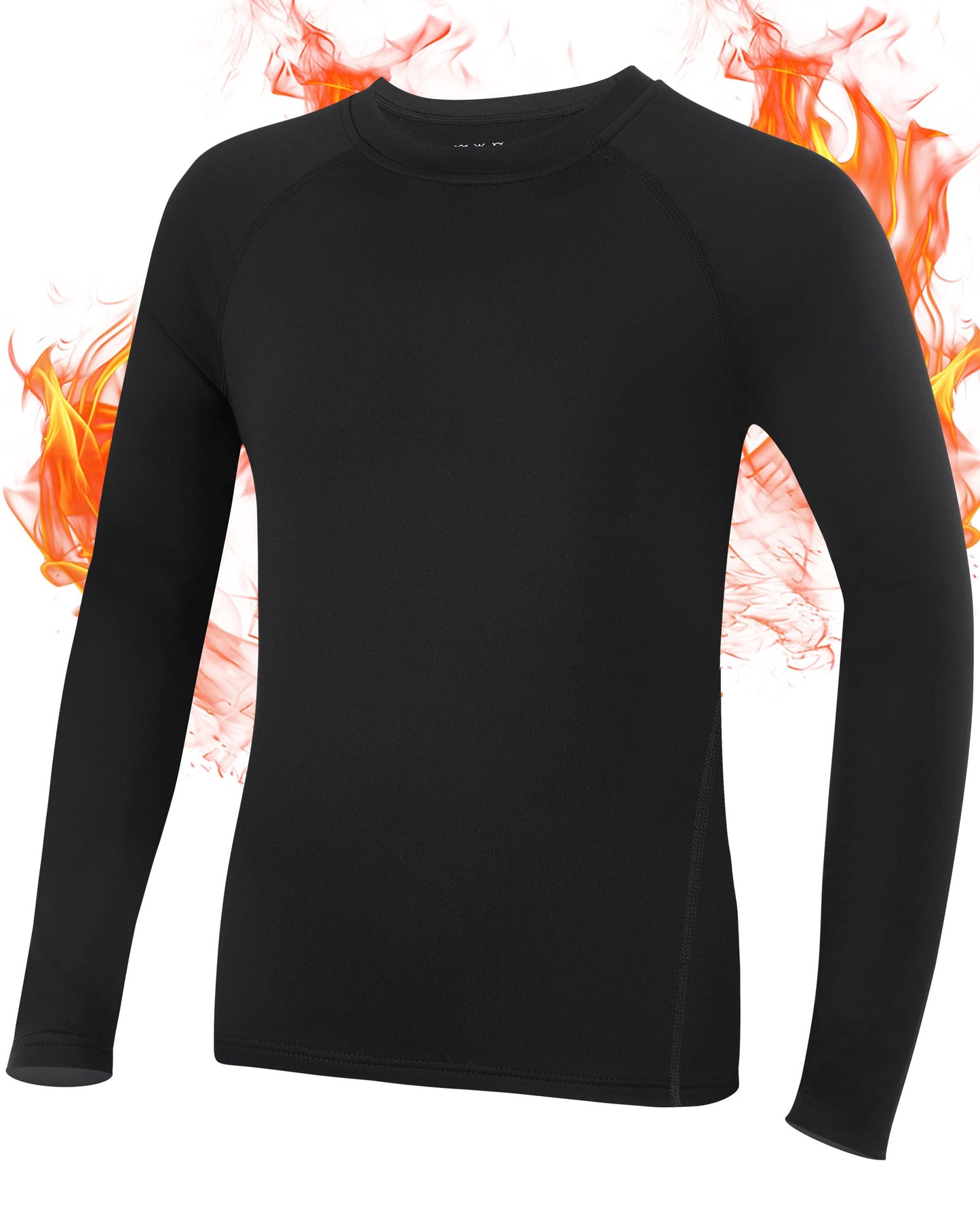 Roadbox Youth Boys Thermal Compression Shirt - Athletic Long Sleeve Fleece Undershirts for Kids Football Baseball Soccer Baselayer Black