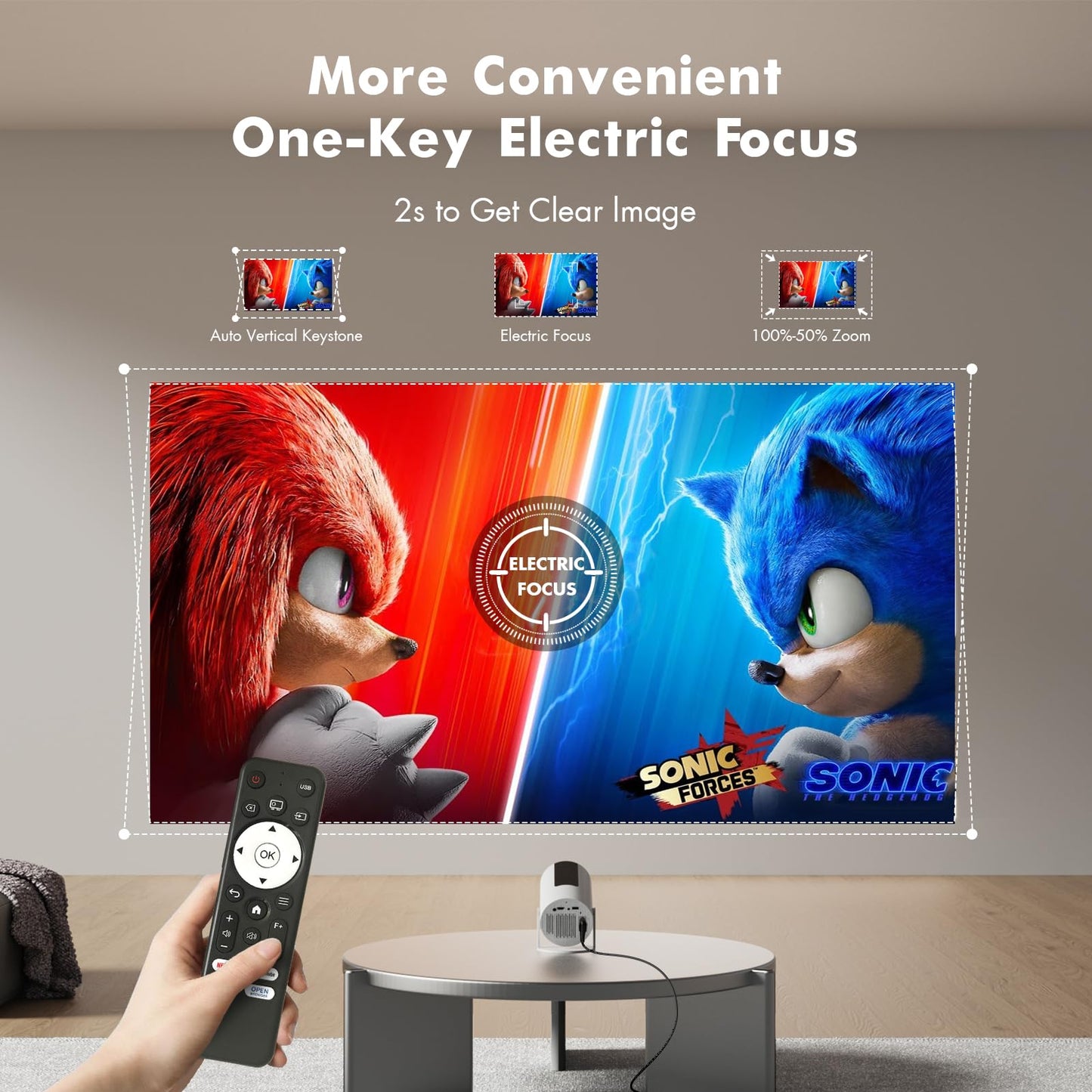 [Netflix Officially Licensed] Tecaki Smart Projector, Mini Projector with WiFi and Bluetooth, Portable Projector for Outdoor, 180° Rotatable Stand, Auto Keystone & Electric Focus, 4K Supported