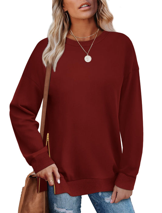 WIHOLL Oversized Sweaters for Women Loose Fit Casual Outfits Crewneck 2024 Fall Winter Sweaters Sudaderas Para Mujer Wine 2XL