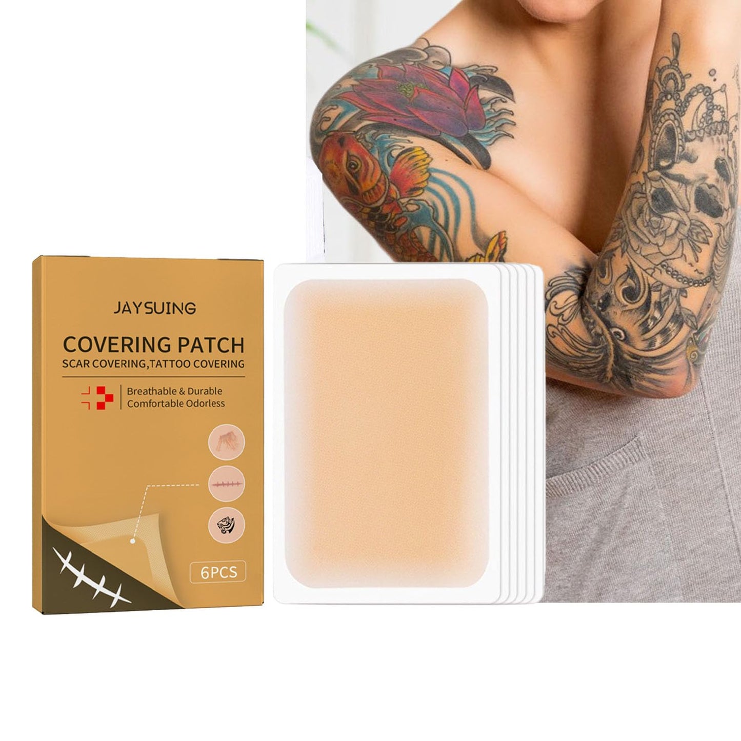 Tattoo Cover Up Tape, Invisible Concealer Patch Skin Tattoos Scars Concealer Cover Up Patch Invisible Waterproof Skin Color Cover Up Patch,6 Count (Pack Of 1)