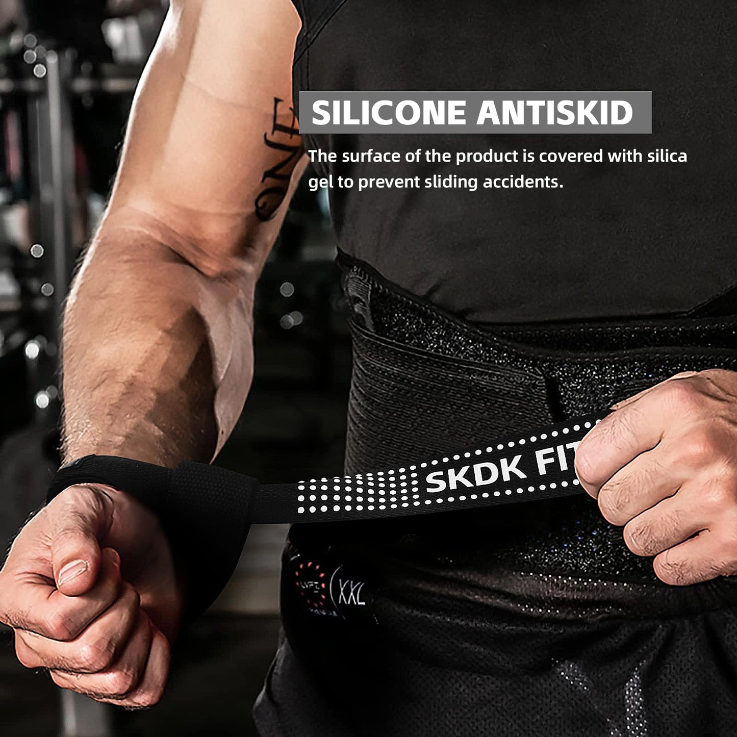 SKDK Cotton Hard Pull Wrist Lifting Straps Grips Band-Deadlift Straps with Neoprene Cushioned Wrist Padded and Anti-Skid Silicone - for Weightlifting, Bodybuilding, Xfit, Strength Training