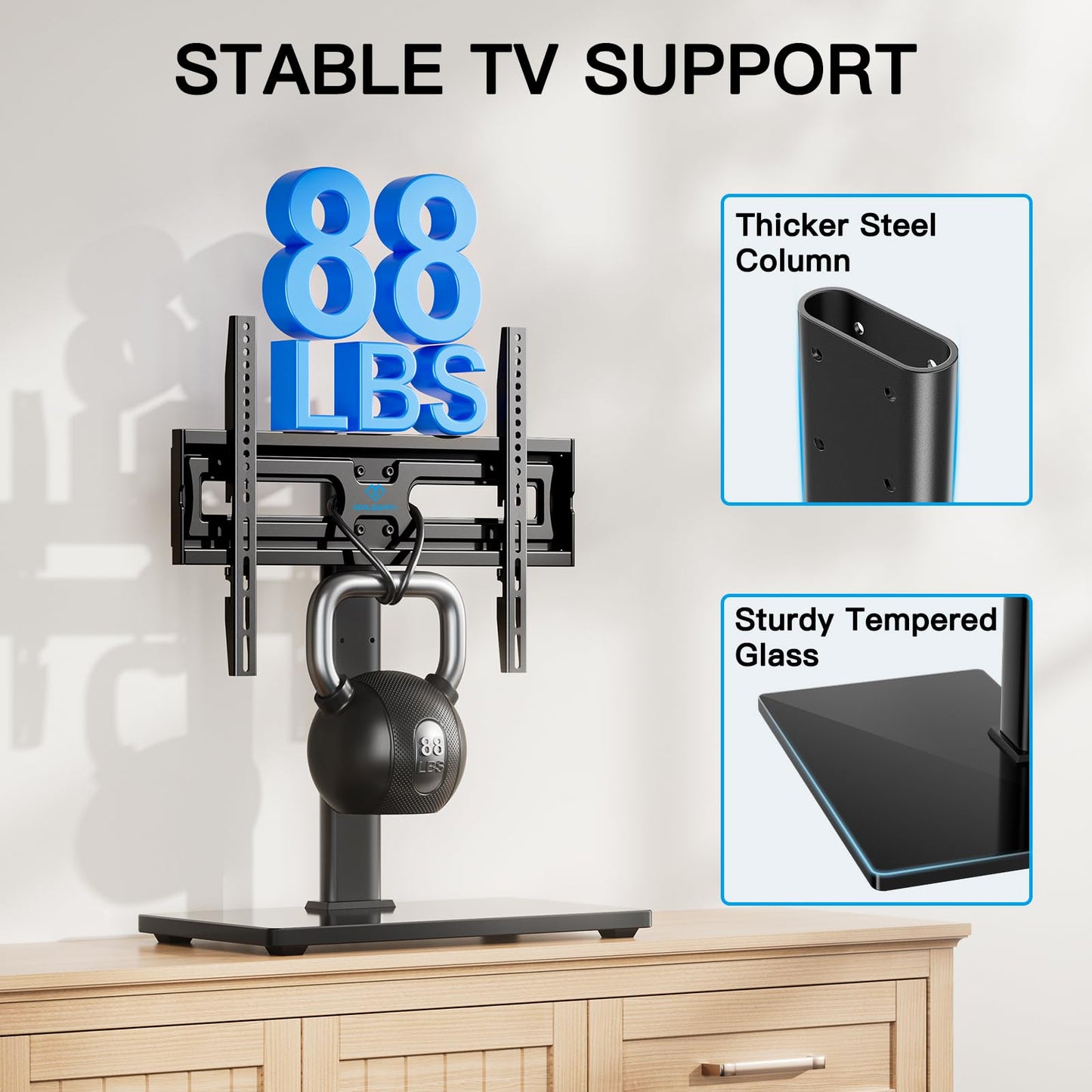PERLESMITH Universal Swivel TV Stand-Table Top TV Stand for 32-65 inch TV-Height Adjustable TV Base with Heavy-Duty Tempered Glass Base, VESA 400x400mm up to 88lbs, PSTVS17