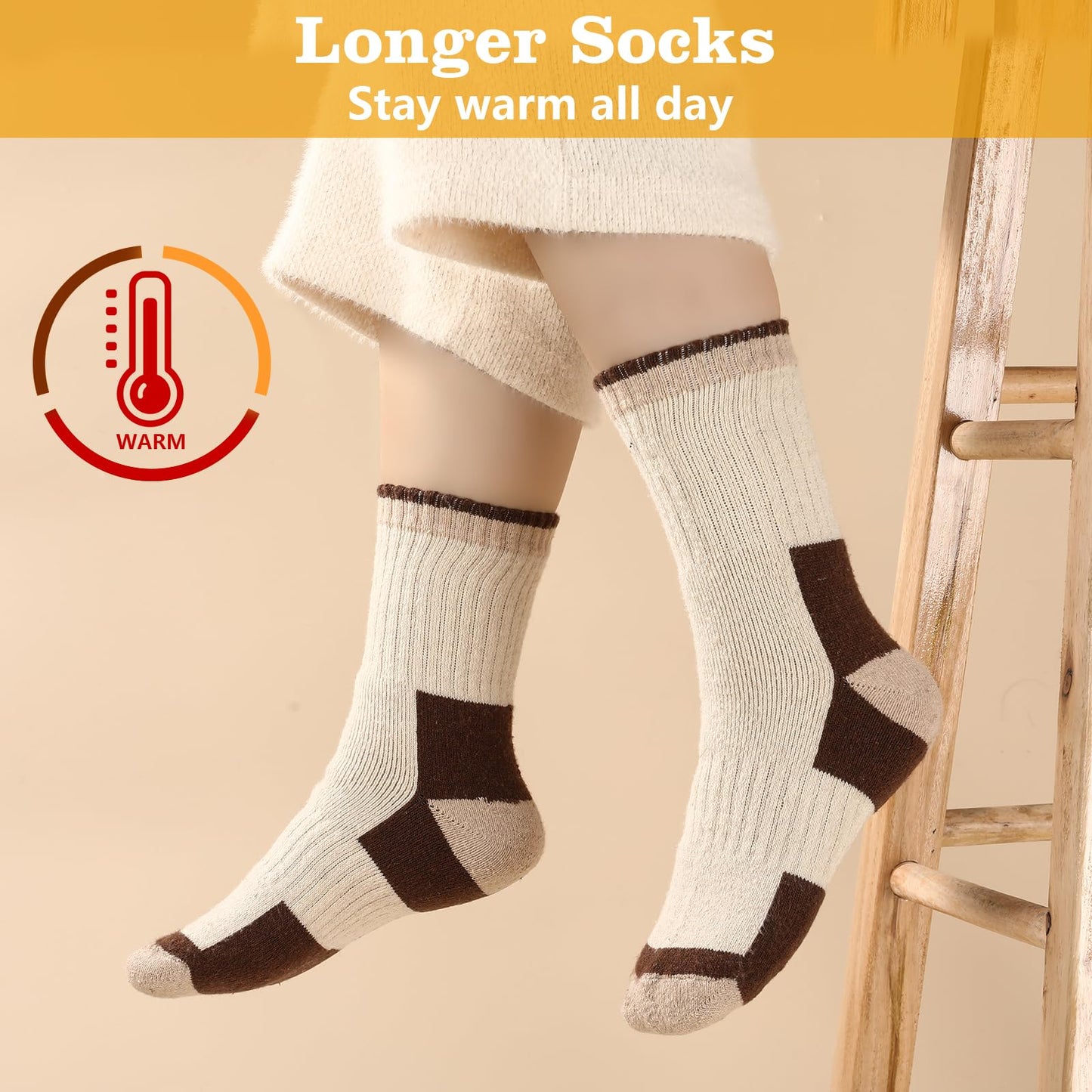 4 Pairs Wool Socks for Men Women - Warm Winter Cozy Merino Wool Socks, Thick Knit Thermal Hiking Socks Boot Socks Crew Socks for Men Women