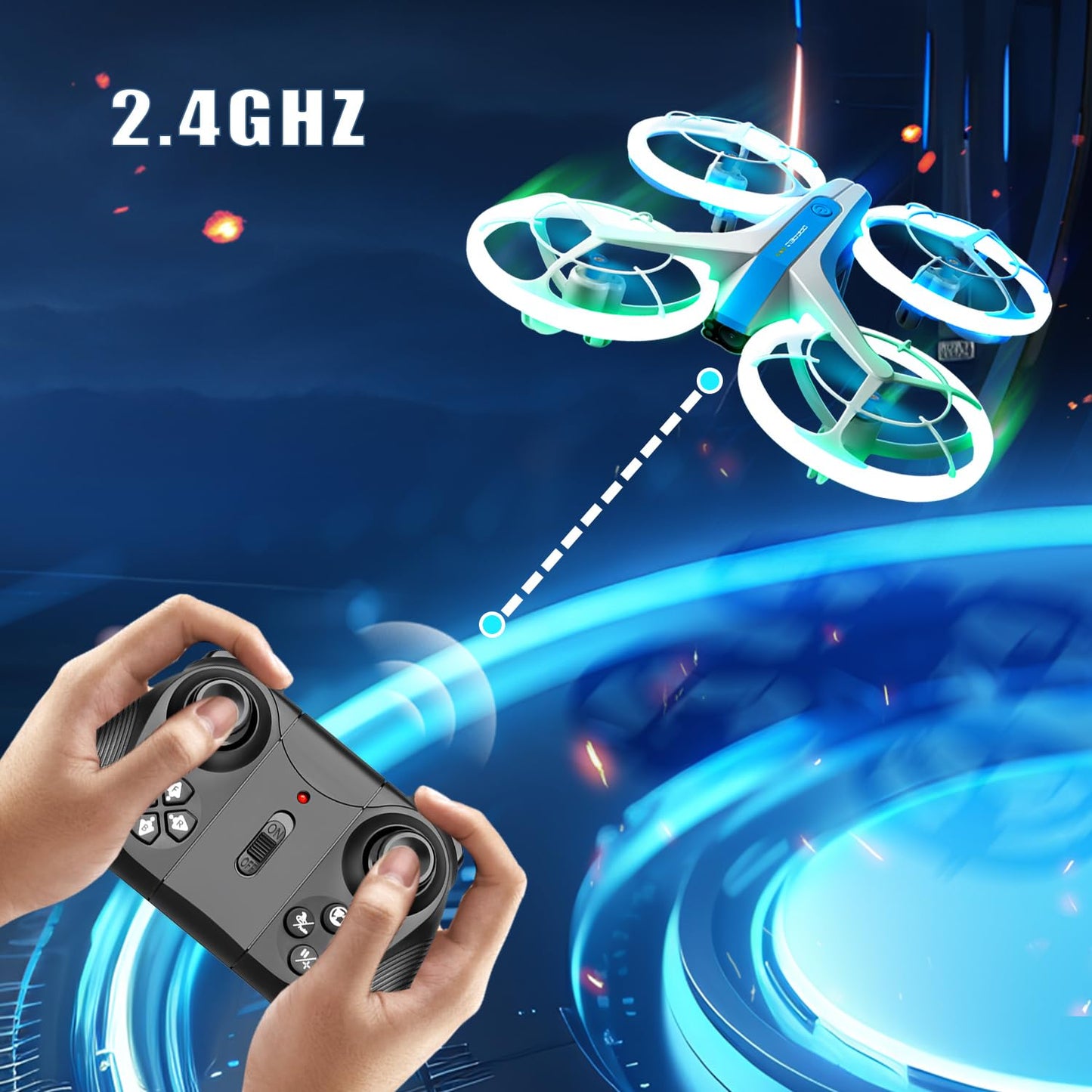 4DRC Drone for Kids and Beginners,Easy Remote Control Drone with Propeller Full Protect,Altitude Hold and Headless Mode,Blue&Green Light,2 Batteries,Toy Gift for Boys and Girls,