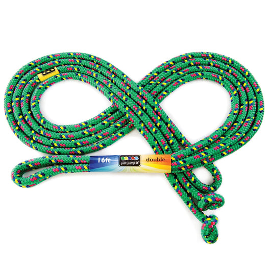 Just Jump It 16' Foot Single Jump Rope for Kids Women and Men - Active Outdoor Youth Fitness Excersing Equipment - Double Dutch Length Gym Accessories - Green Confetti