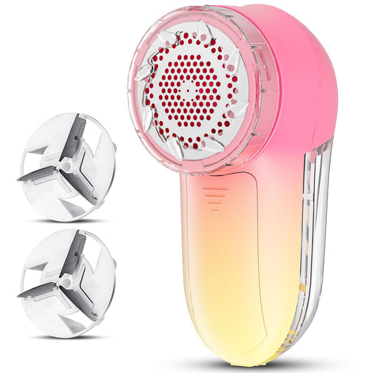 Fabric Shaver & Lint Remover, Electric Fuzz Remover, AC Adapter or Battery Operated Sweater Shaver, 3 Shave Heights - Removes Clothes Fuzz, Lint Balls, Pills, Bobbles（Pink Yellow Color