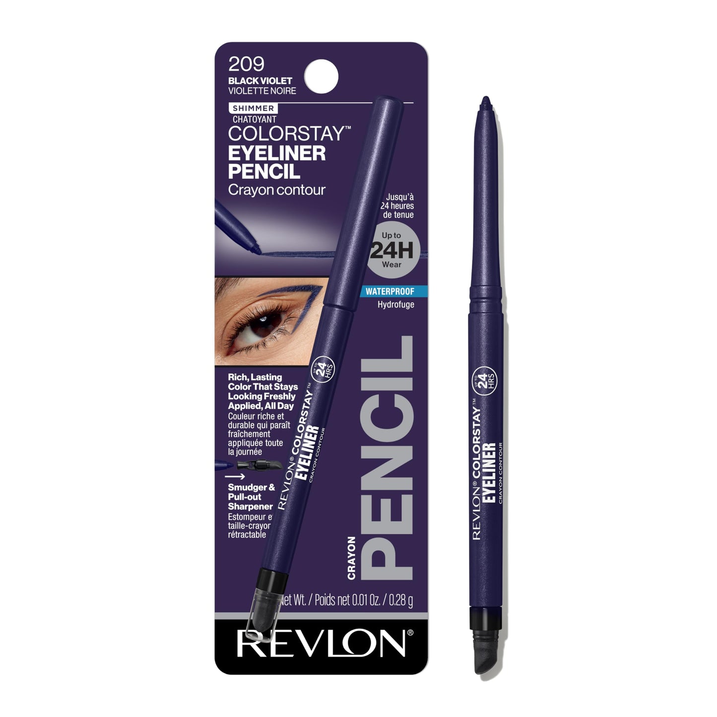 Revlon ColorStay Pencil Eyeliner with Built-in Sharpener, Waterproof, Smudgeproof, Longwearing Eye Makeup with Ultra-Fine Tip, Black Violet, 0.028 oz