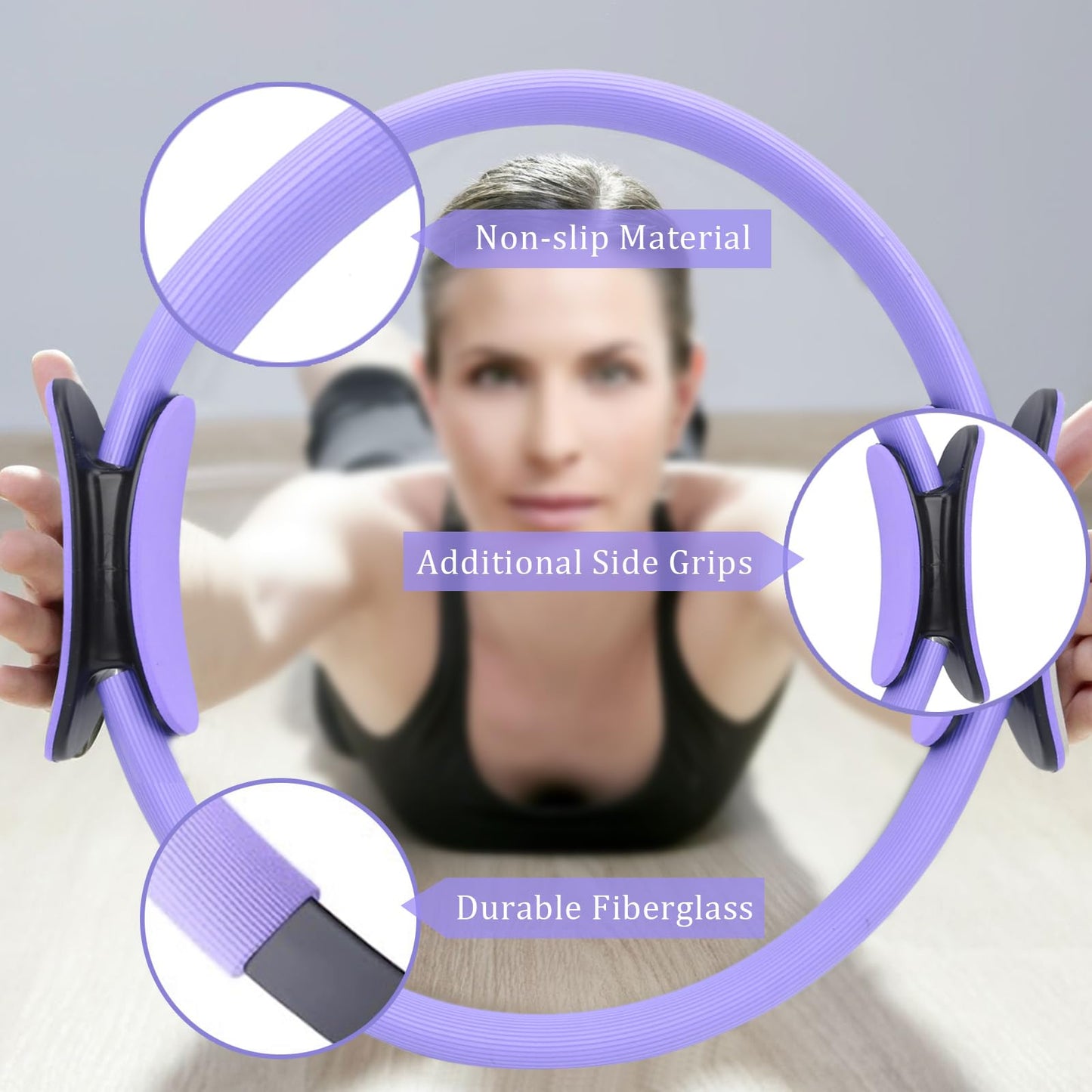 Gavigain Yoga Circle 4 Color Double Grip Yoga Pilates Ring Resistance Circle Portable Fitness Circle for Thigh and Leg Fitness Muscle Lines (Purple)