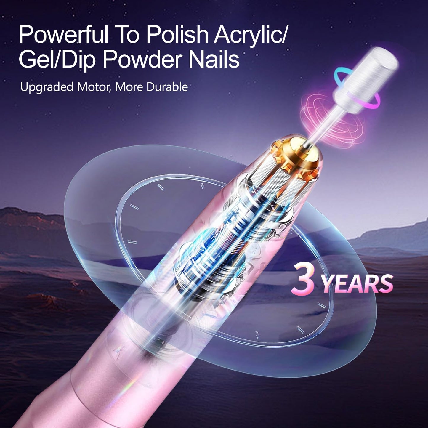 Melodly Electric Nail Drill, Professional Acrylic Nail Drills Machine for Gel, Acrylic Nails, Portable USB Electric Nail File Efile Set with Iridescent Nail Drill Bits, Manicure Pedicure Nail Tools