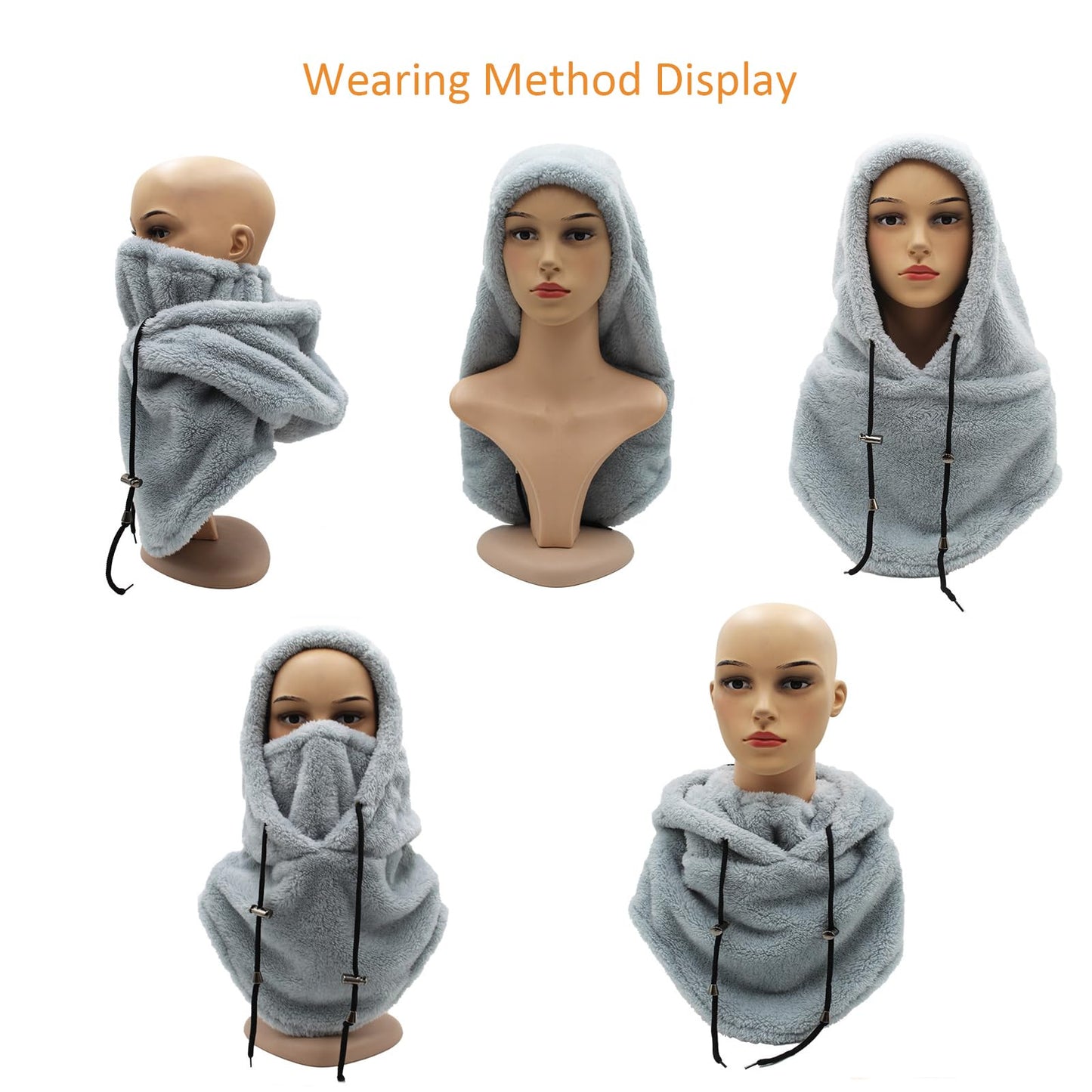 Sherpa Hood, Wind-Resistant Winter Face Mask, Fleece Ski Mask for Men and Women, Warm Face Cover Hat Cap Scarf (US, Alpha, One Size, Brown)