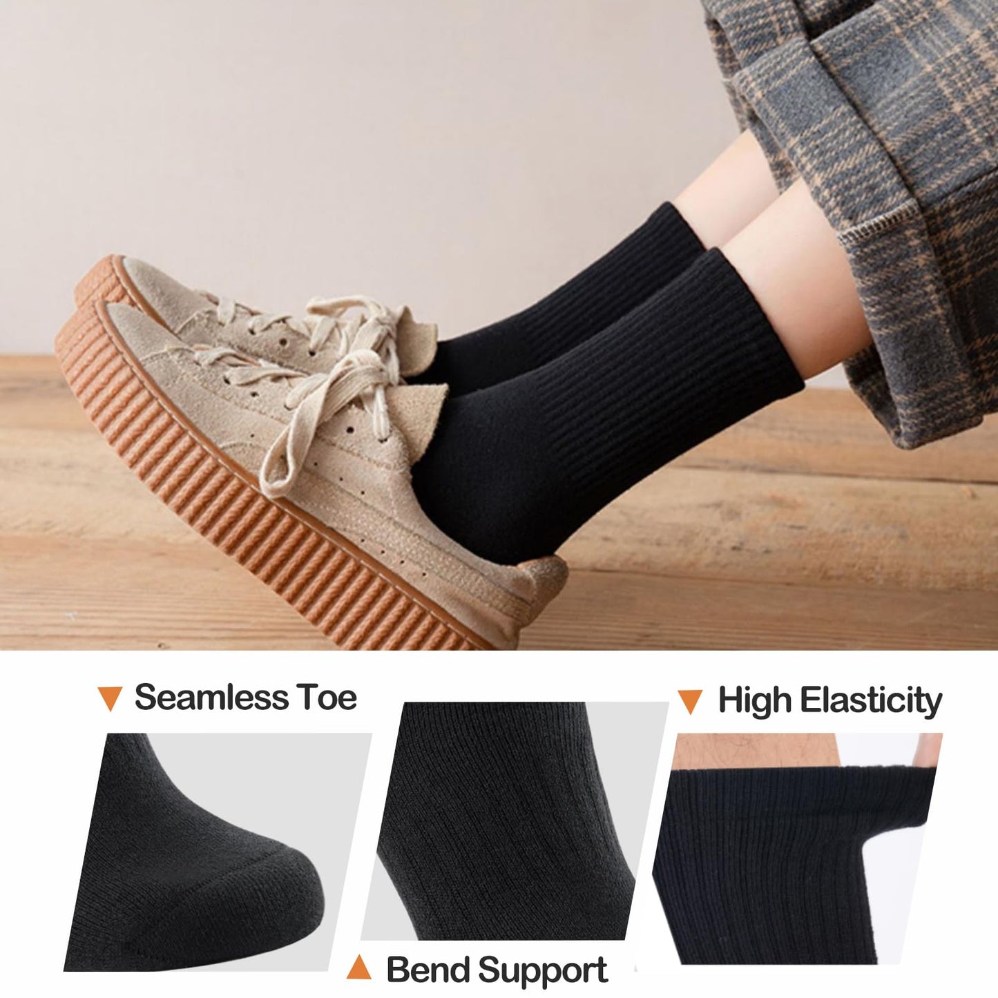 MOSOTECH 5 Pairs Wool Hiking Socks for Women Warm Winter Thermal Thick Cushioned Cozy Boot Work Soft Ladies Socks