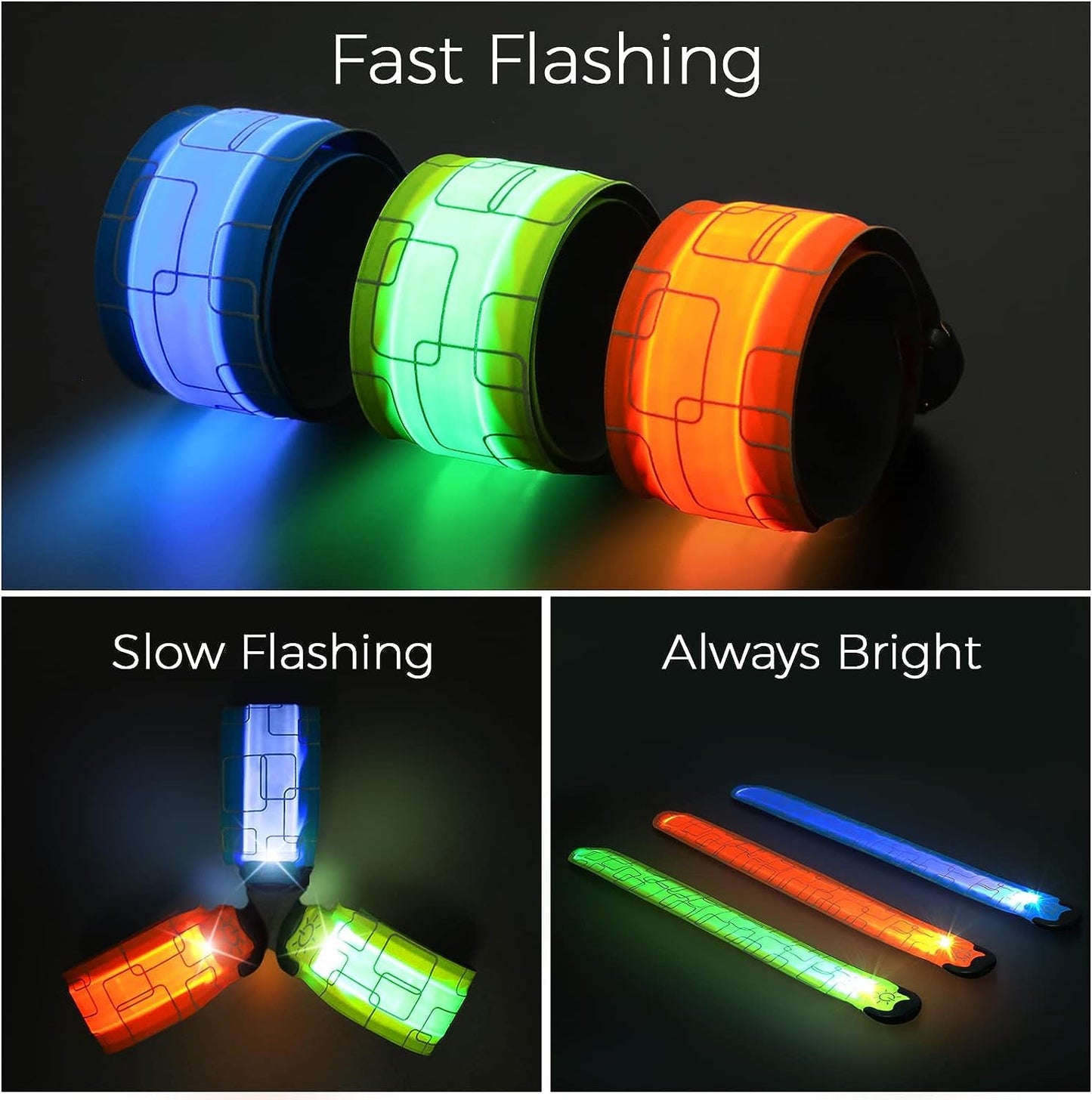 LOBKIN 2 Pcs Rechargeable Safety Bracelets - LED Slap Armband Kids Night Safe Walking Wrist Band Reflective Belt - Magic Band Running Lights Gear for Runners Joggers Bikers