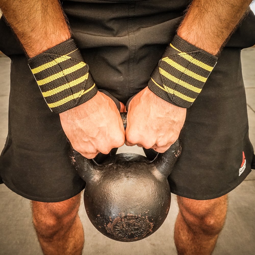 WOD Nation Wrist Wraps for Weightlifting, 18” Professional Gym Wrist Straps w/Thumb Loop for Men & Women, Wrist Support Wraps for Strength Training, Powerlifting & Bodybuilding (Black/Yellow)