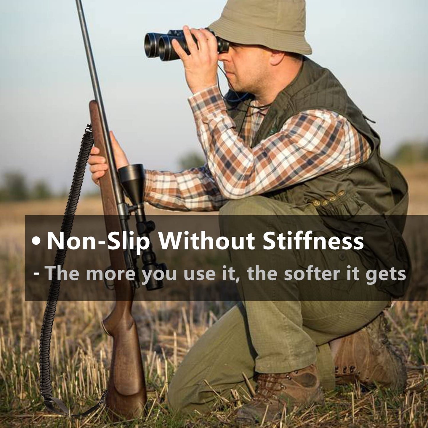 VVAAGG Two-Point Paracord Rifle Sling with Swivels, Non-Slip Paracord Sling Quick Adjustable Length Shotgun Strap for Hunting