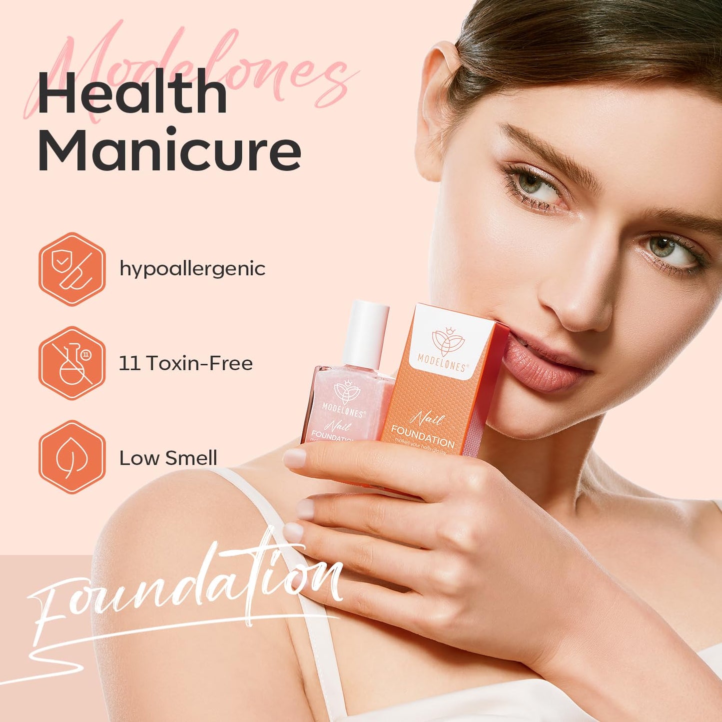 modelones Nail Strengthener, Iridescent Pink Nail Natural Concealer Foundation Polish Air Dry Nail Growth Polish for Damaged Nails Imperfection Masking Gifts for Women 15ml