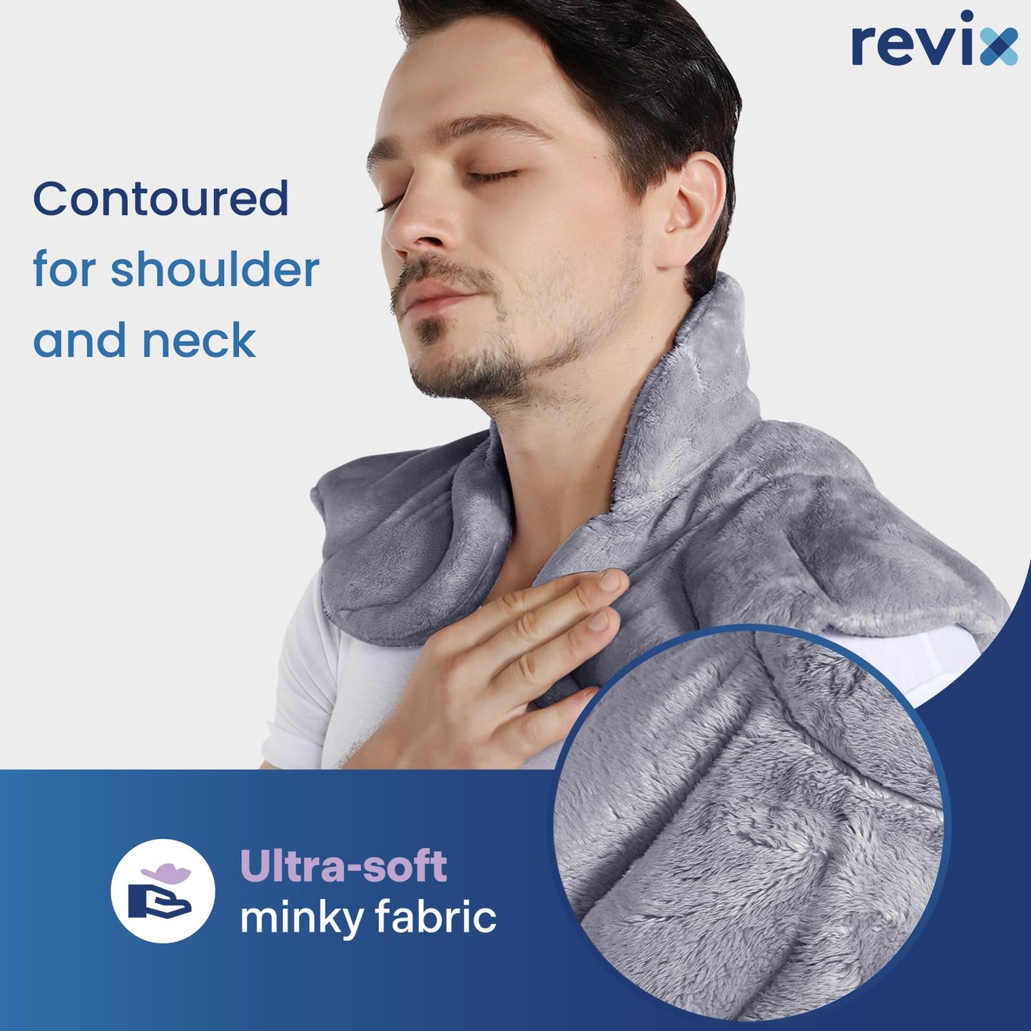 REVIX Microwavable Heating Pad for Neck Shoulders and Back, Microwave Heated Neck Wrap with Moist Heat, Light-Gray