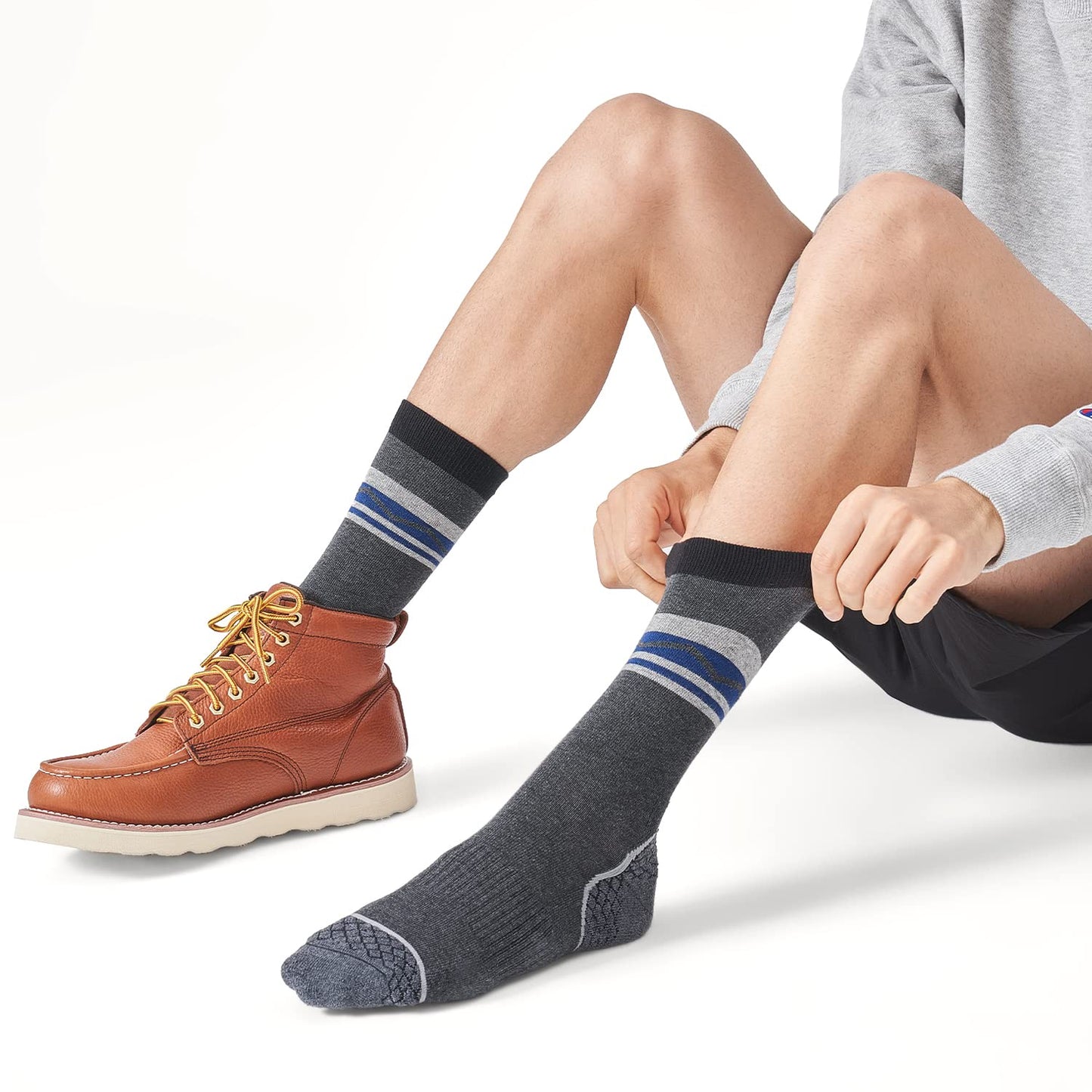 CS CELERSPORT 4 Pack Men's Merino Wool Hiking Socks with Cushion Warm Winter Thermal Boot Crew Socks, Dark Grey, X-Large