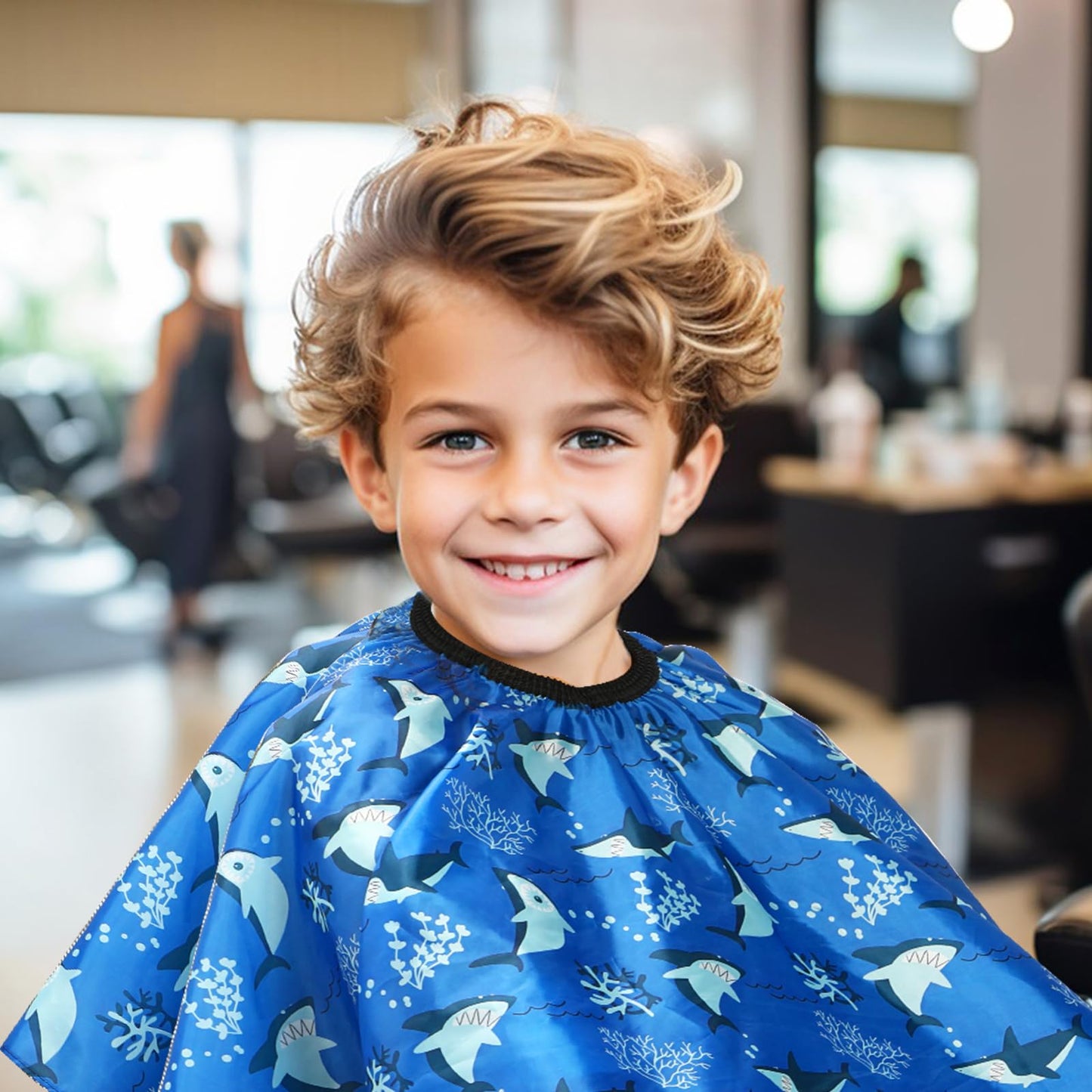 FEBSNOW Kids Hair Cutting Cape,Professional Kids Barber Cape and Neck Duster Brush Cartoon Hairdresser Apron with Adjustable Closure for Children Salon Barber Supplies for Kids & Adults 55x39 Inches