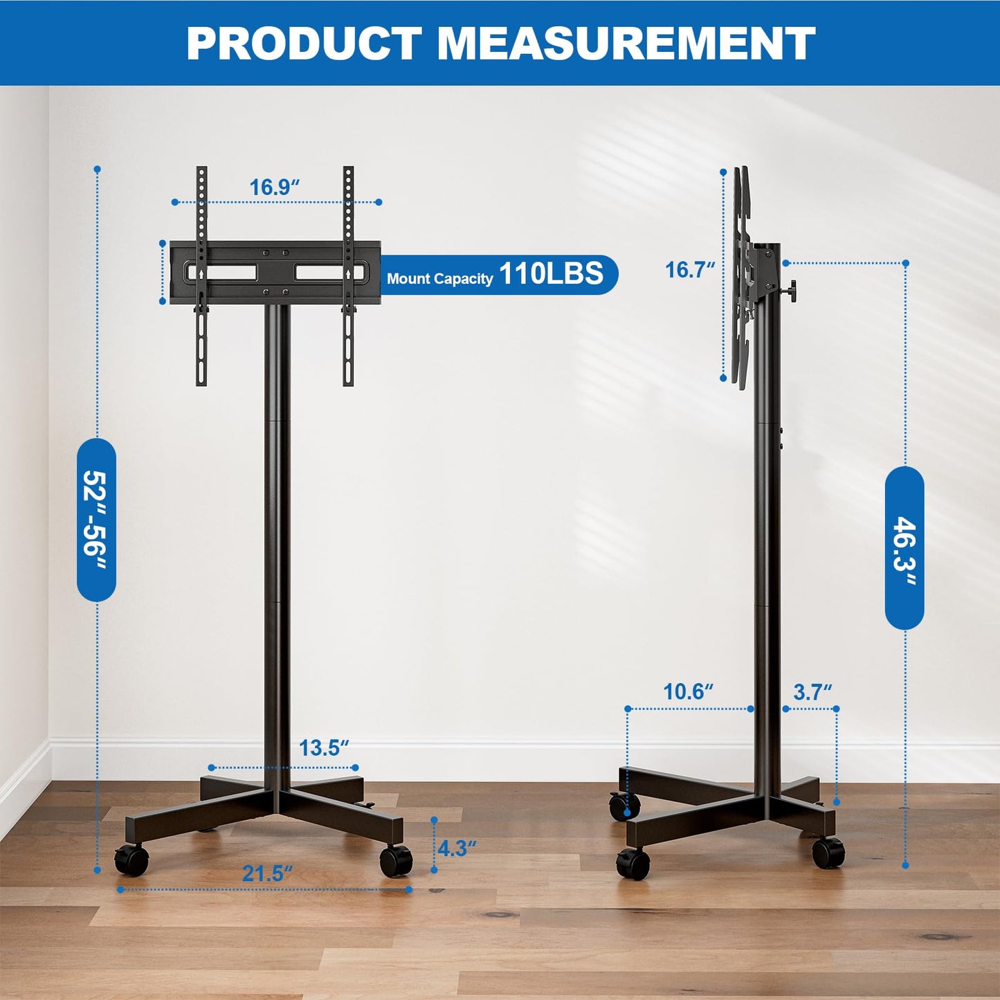 HOLMAXD Mobile TV Cart Rolling TV Stand for 23-65 Inch LCD LED OLED 4K Smart TVs up to 110lbs, Height Adjustable Portable AV Cart with Wheels and Tilt Mount, Outdoor TV Stand Mount, Max VESA 400x400mm