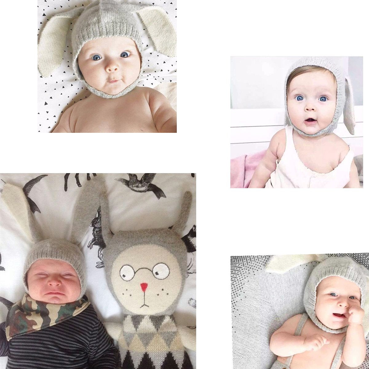 xsby Kids Winter Beanie Hat, Baby Infant Knit Hat Crochet Bunny Ear Warm Hat for Winter Grey(Plus Cashmere)