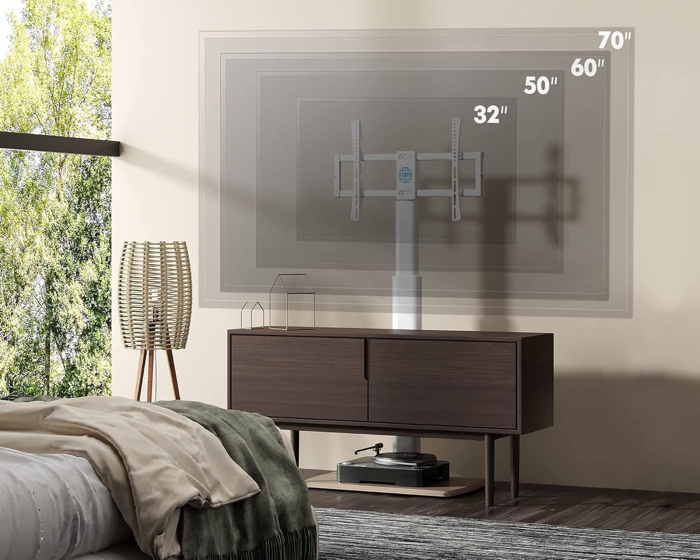 FITUEYES Swivel Floor TV Stand for 32 to 70 Inch TVs Tall Universal TV Stand Mount with Sturdy Wood Base, Space Saving for Corner Bedroom White