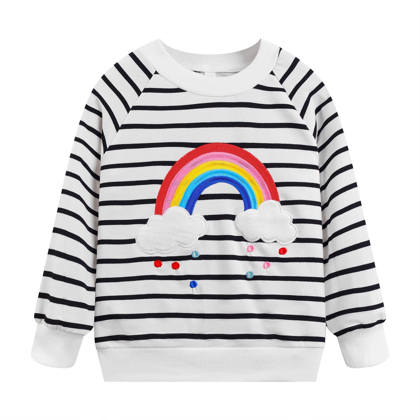 NUBEEHOHO Toddler Girls Sweatshirt Rainbow Stripe Long Sleeve Shirt Baby Cotton Crewneck Pullover Sweater Kids Fall Winter Clothes White 5T/8391