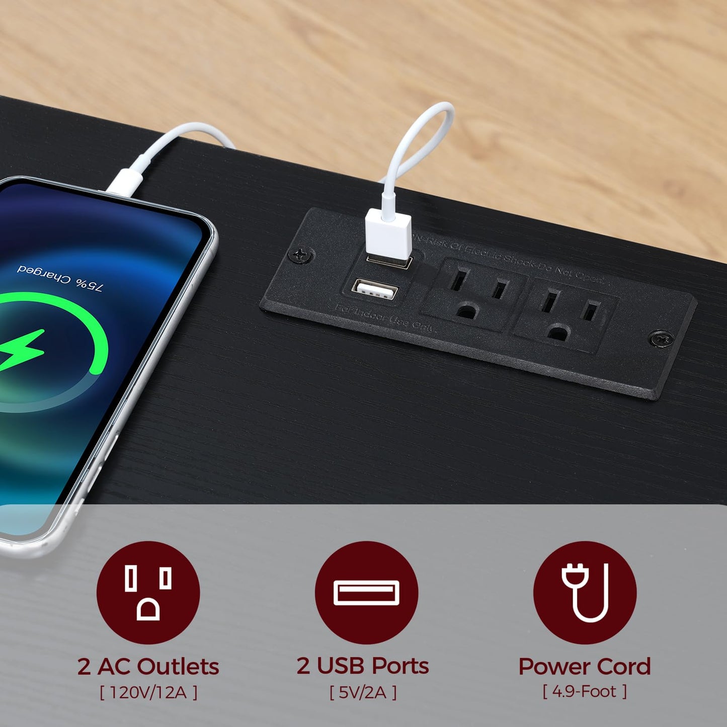 MAHANCRIS Floating TV Stand with Power Outlet, Wall-Mounted Entertainment Console Center with Storage, Floating Metal Frame TV Shelf for Under TV Storage, for Living Room, Bedroom, Black TVHB101E01