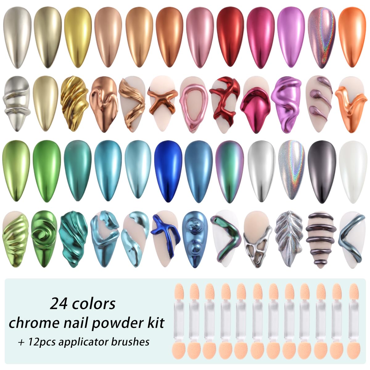 Fcozpjk 24 Colors Chrome Nail Powder Set Metallic Mirror Effect Gold Silver Pink Chrome Nail Powder White Pearl Iridescent Multi Chrome Powder for Nails Chameleon Rubbing Pigment Manicure Supplies