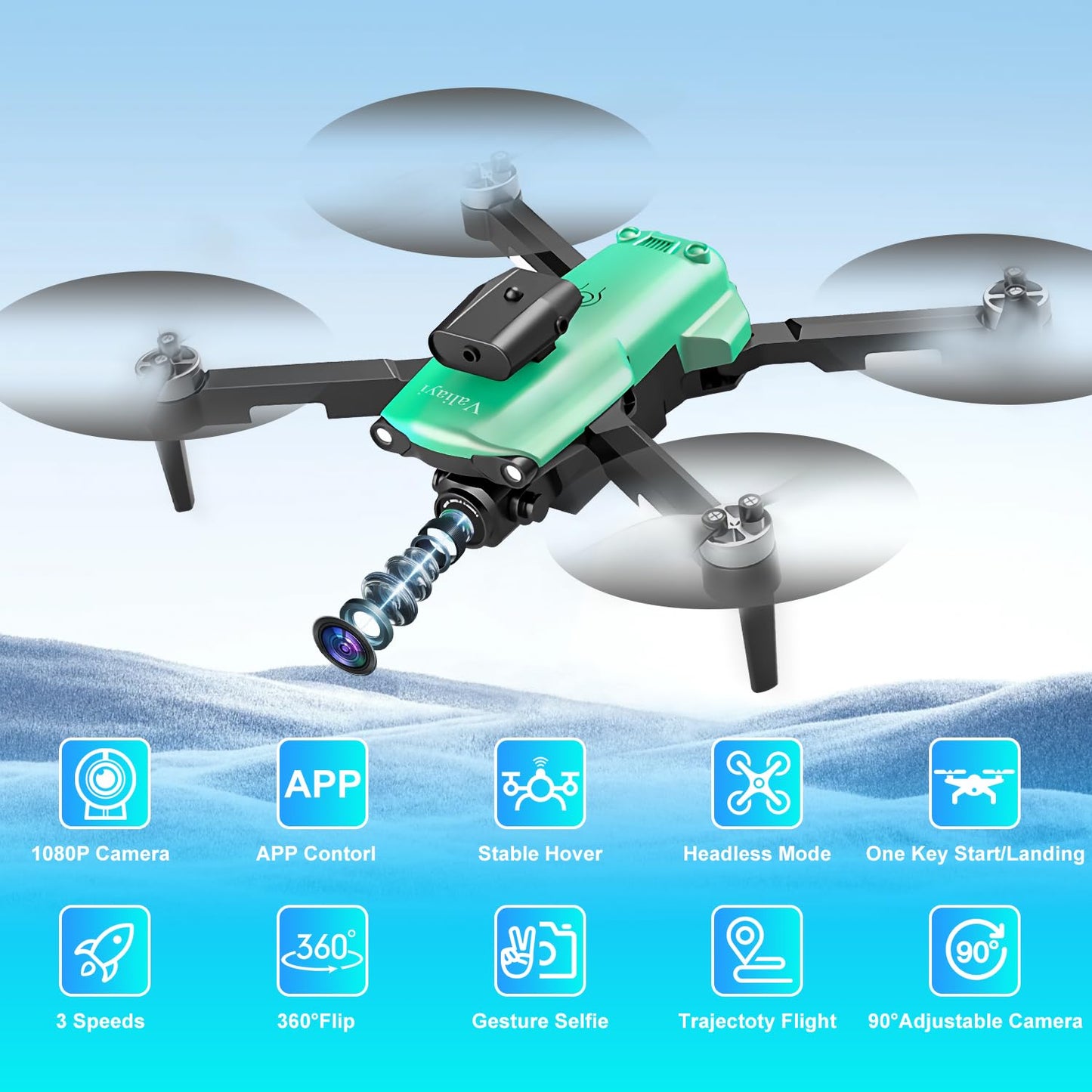 Drone with Camera for Adults,Mini Drone with Brushless Motor,2 Batteries,One Key Take Off/Land,360 Flips, Waypoint Fly, Altitude Hold,Foldable Drones for Beginners (Green, 1)