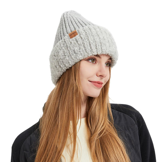 HEEWDK Womens Winter Knitted Beanie Hat Knit Warm Skull Cap Skull Cap Beanie for Women (US, Alpha (Alpha), One Size, Grey)