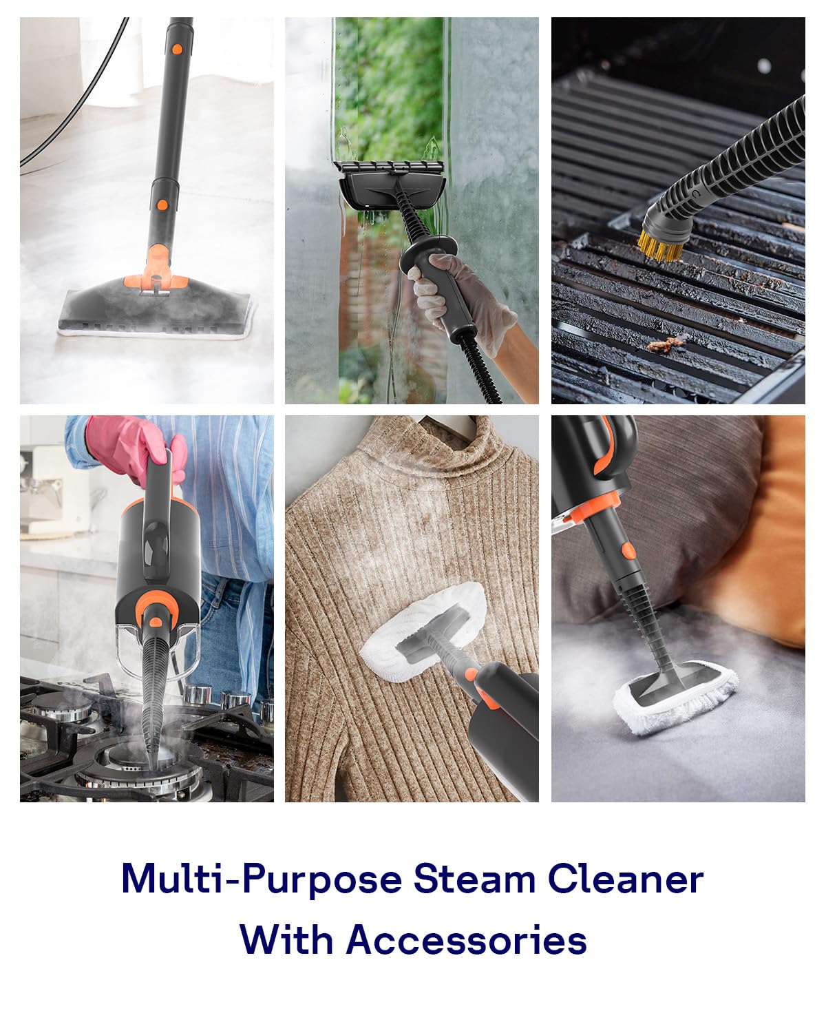HelpX Steam Mop Cleaner with Detachable Handheld Steamer, 20 in 1 Steam Cleaner with Multiple Accessories, Detachable Water Tank, Microfiber Pads for Floor, Tiles, Carpet and Grout Cleaning (Grey)