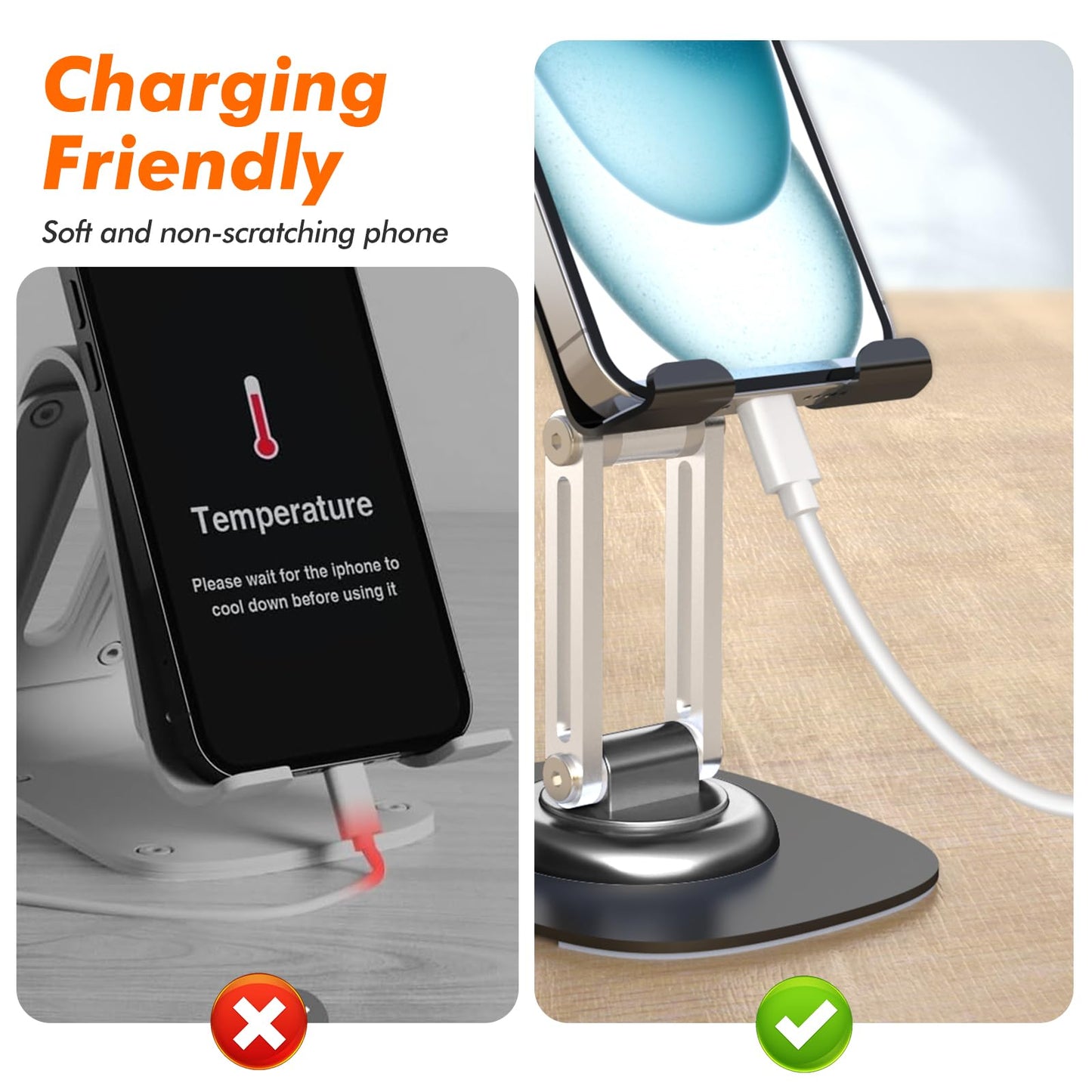 ZTGYGY Cell Phone Stand for Desk, Adjustable Foldable Desktop Phone Holder, 360 Degree Rotating Phone Stand for Recording Compatible with iPhone 16 15 14 13 12 11 Pro, Black