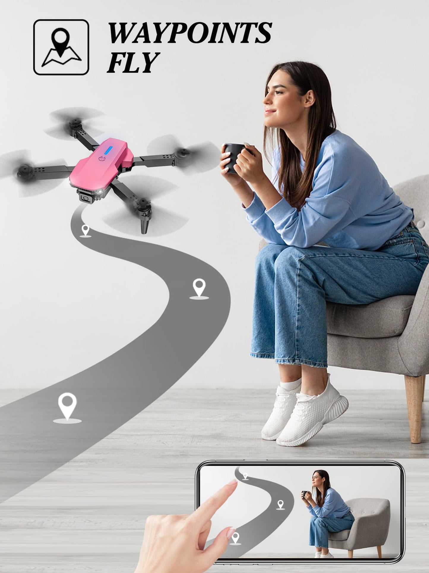 Kids Drone with Camera Foldable Mini Drone for Kids Girls Beginners Toys Drone Gestures Selfie One Key Start 360° Flips 2 Batteries Toy Gifts for Girls Pink