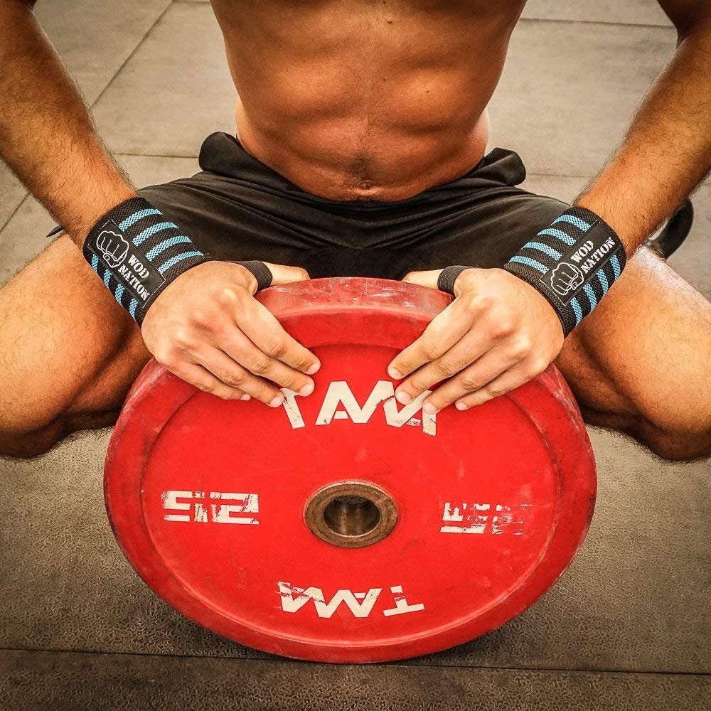 WOD Nation Wrist Wraps for Weightlifting, 12” Professional Gym Wrist Straps w/Thumb Loop, Wrist Wraps for Men & Women, Wrist Support Wraps for Strength Training, Powerlifting & Bodybuilding (LT Blue)