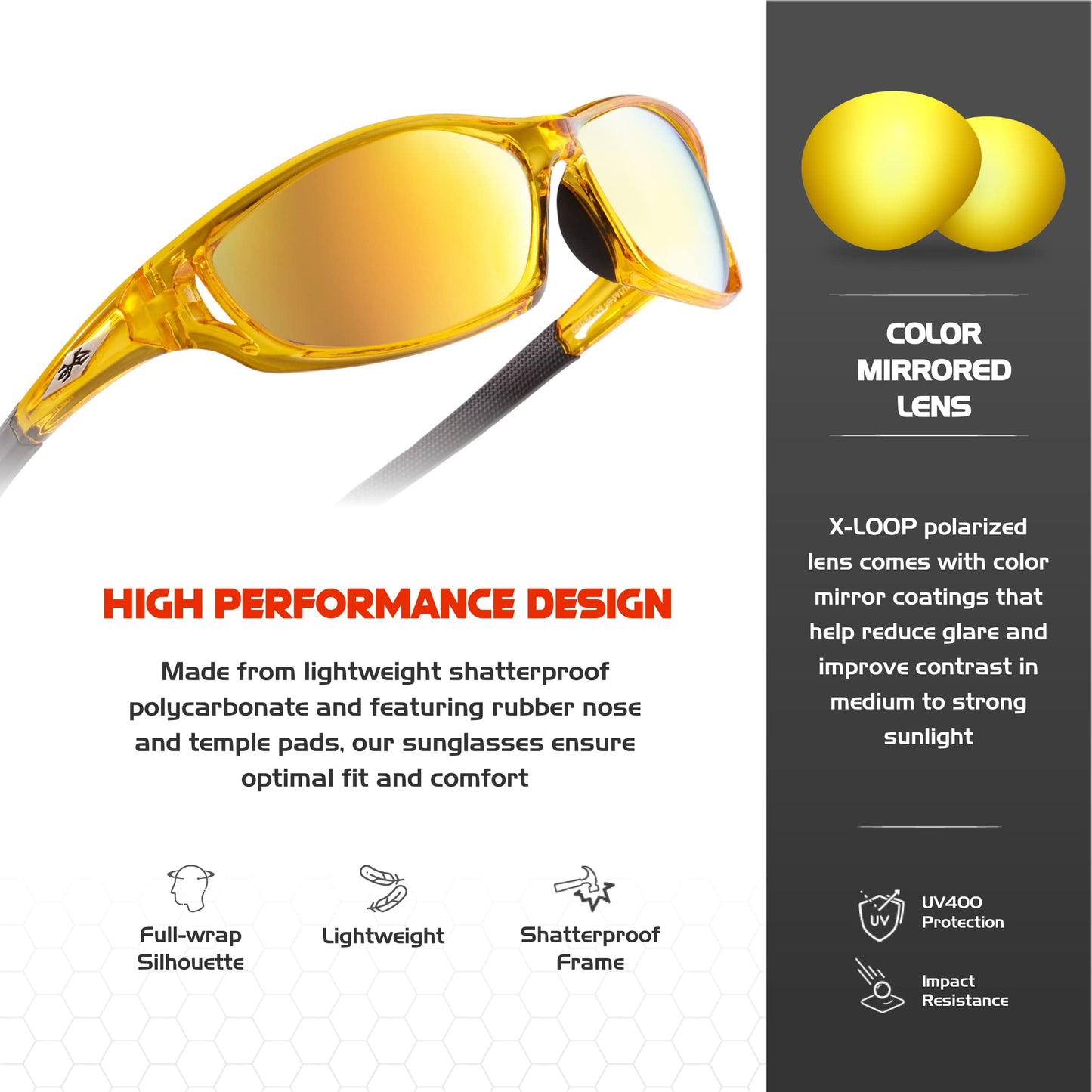 X LOOP Polarized Sports Sunglasses for Men - Wrap Around UV400 Baseball Running Cycling Driving Fishing Golf Glasses