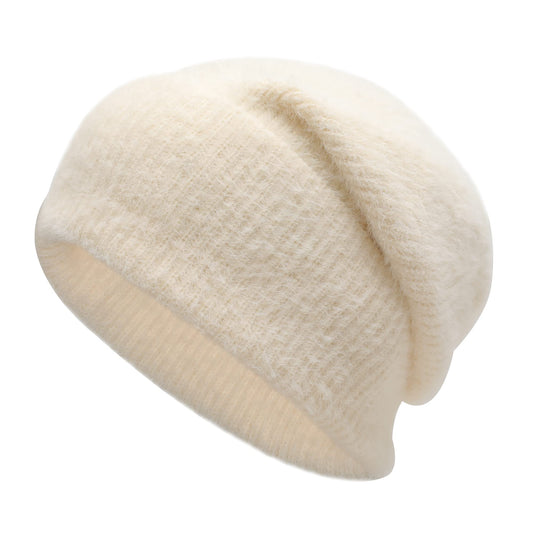ZLYC Winter Slouchy Beanie Hat Warm Ribbed Knit Stretch Skull Cap for Women Men (Plain White)