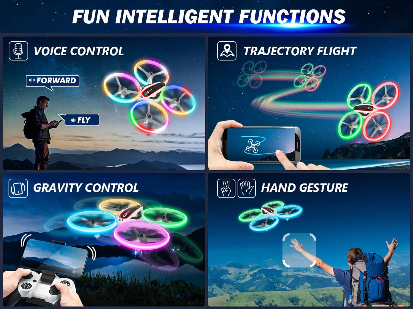 Q9C RC Drone with 720P HD FPV Camera for Kids Cool Toys Gift for Boys Girls Teenage with LED Light,Propeller Full Protect,Hobby Quadcopter with Altitude Hold,2 Batteries and Remote Control,Easy to Fly