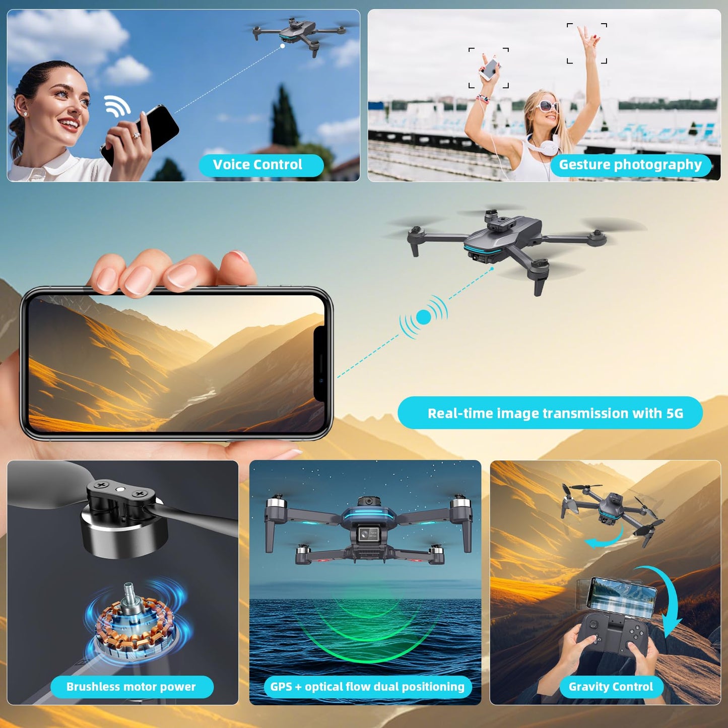Foldable Drone with 4K Electrically Adjustable Dual Camera for Beginner, Brushless RC Quadcopter with Altitude Hold, Carring Case, Headless Mode, One Key Take Off/Land, Obstacle Avoidance