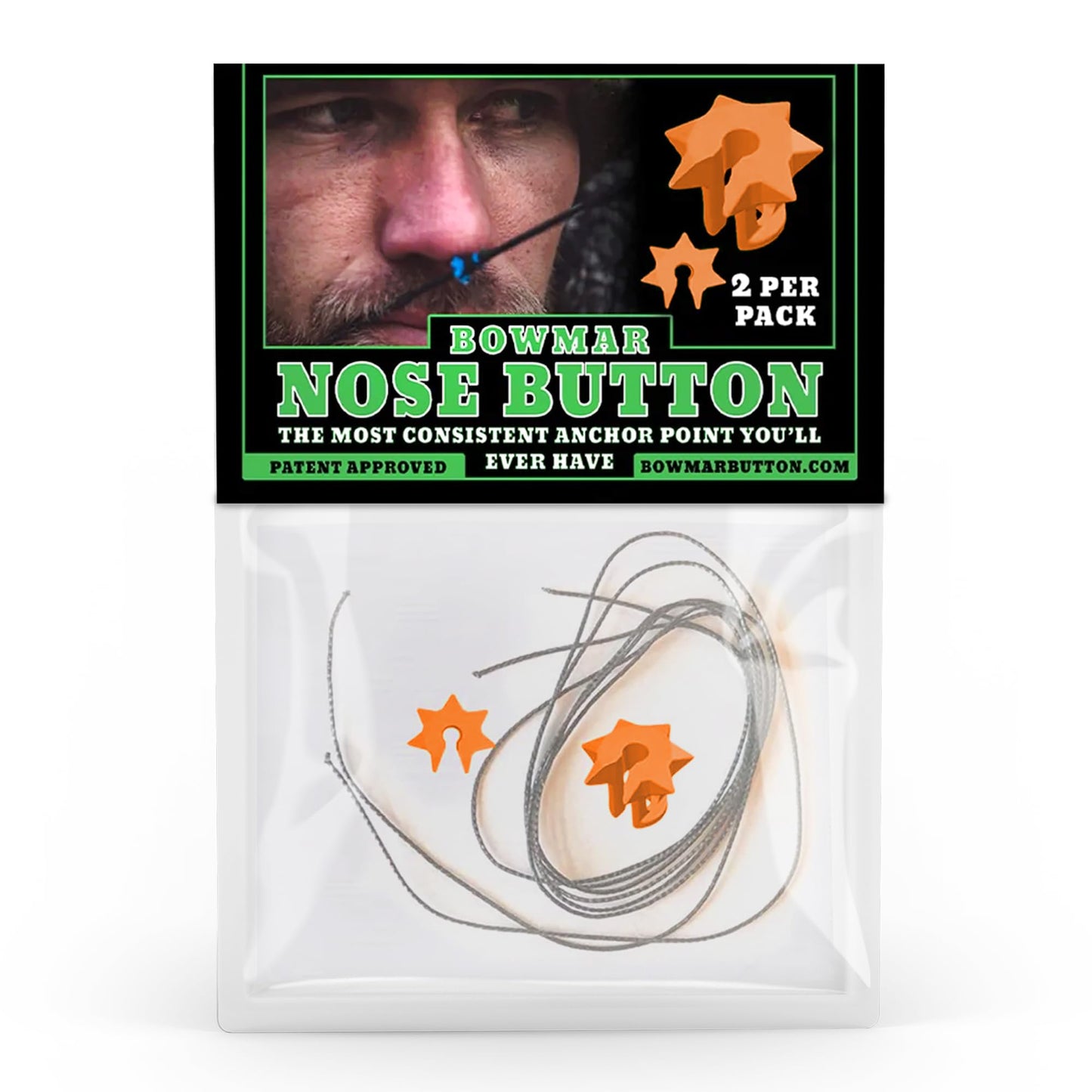 Bowmar Archery Nose Button, Extremely Light Weight, Creates Consistent Anchor Point, Two Sizes Included (Orange)