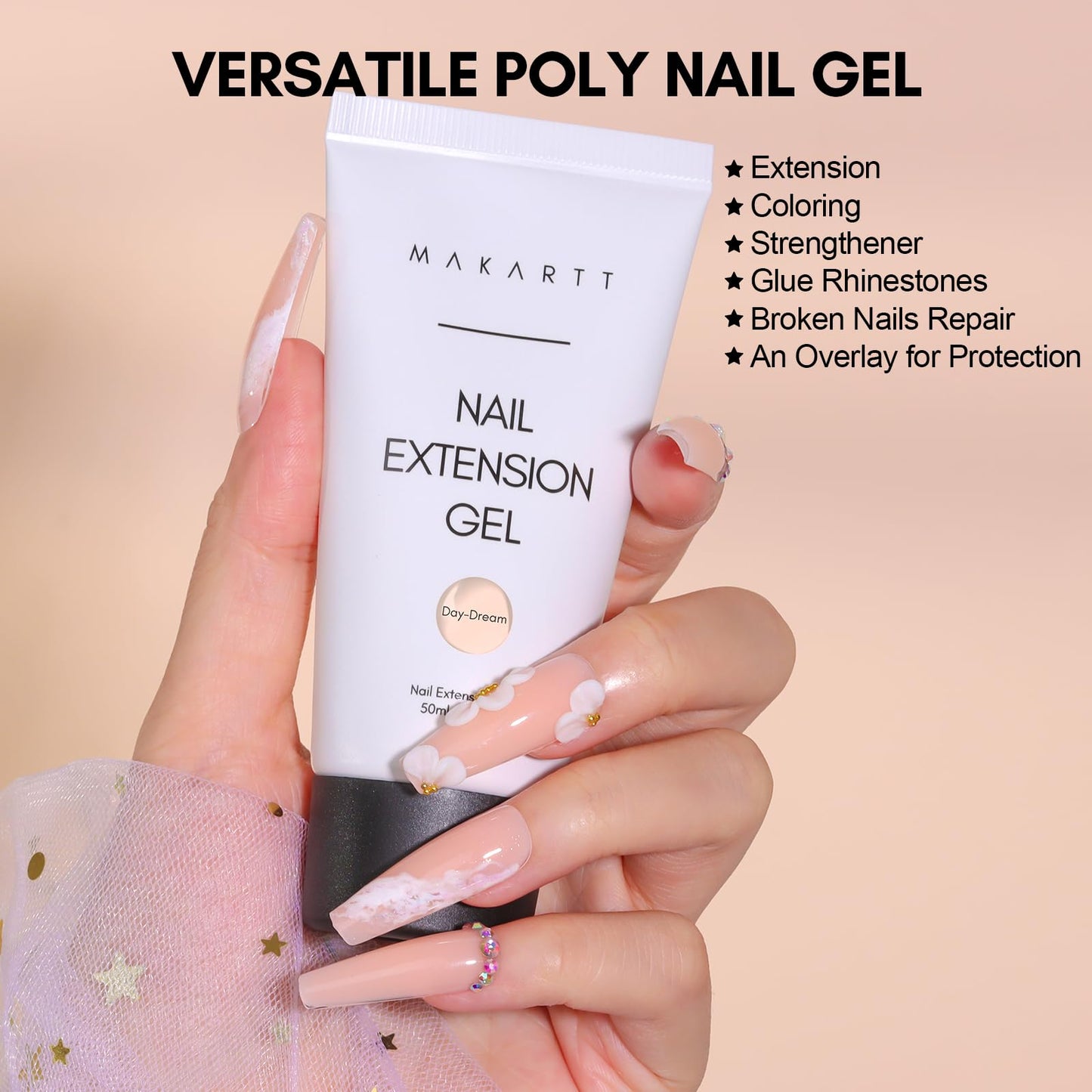 Makartt Poly Nail Gel: 50ML Nude Nature Day-dream Classic Colored Gels Builder for Extension Strengthener-Long-Lasting and Easy to Use Supplies for Trendy Design Salon Home Manicure